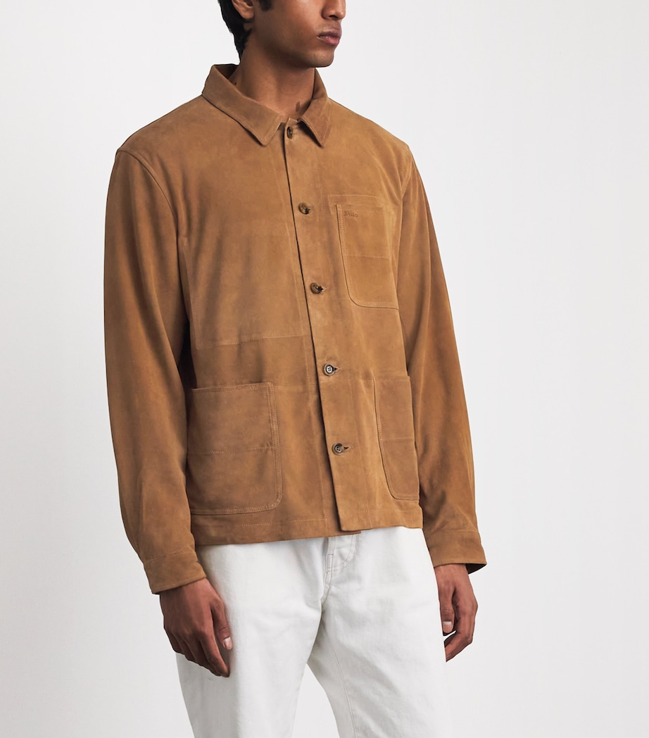 Polo Ralph Lauren Mens Suede Patch-Pocket Overshirt Cafe Brown X Image 4