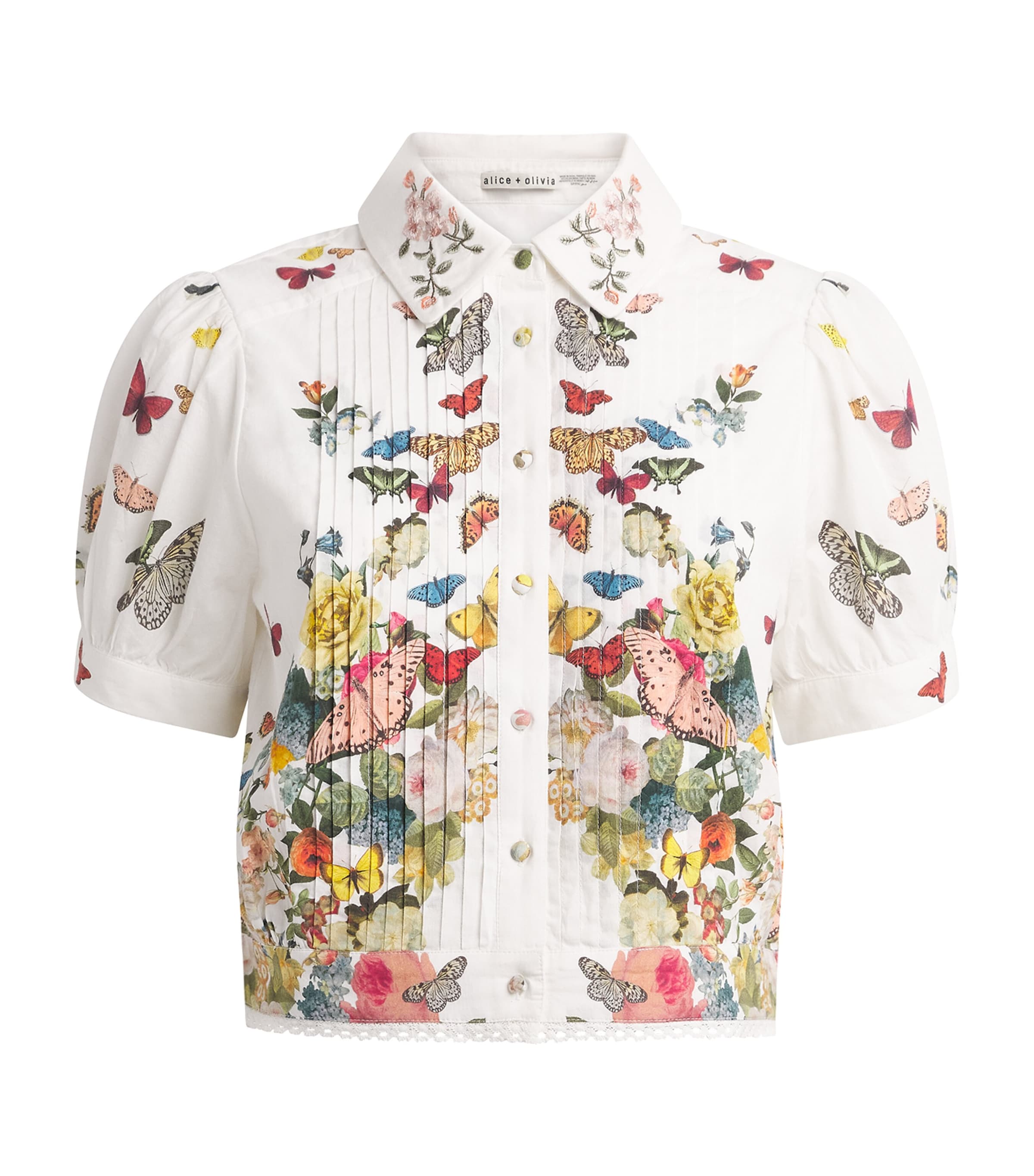 Alice+Olivia Womens Cotton Floral Rosie Shirt Sol Str O/white Image 1