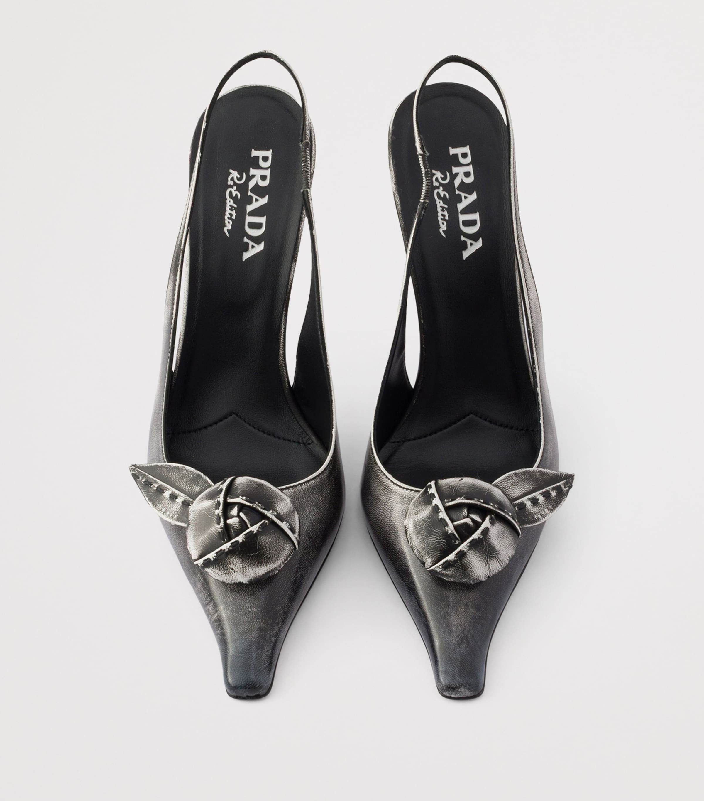 Prada Leather Bow-Detail Slingback Pumps 90 White Image 3