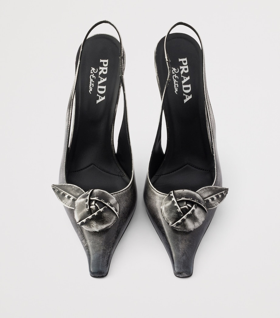Prada Leather Bow-Detail Slingback Pumps 90 White Image 3