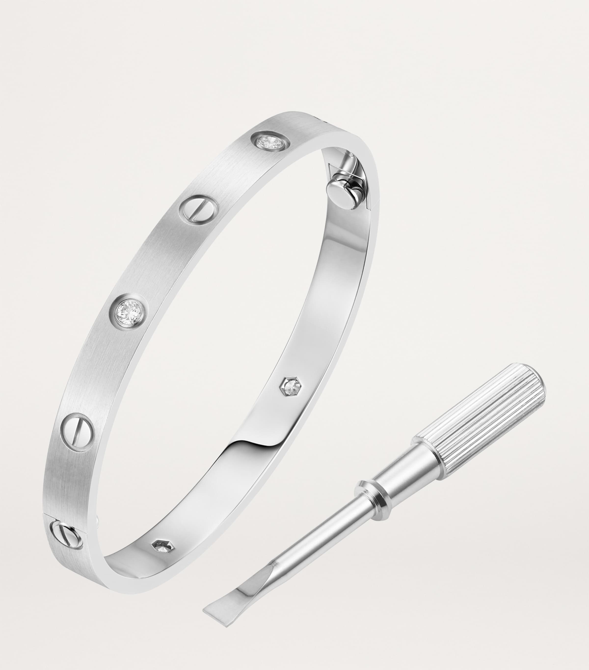 Brushed White Gold and Diamond Love Bangle WHITE GOLD Image 2