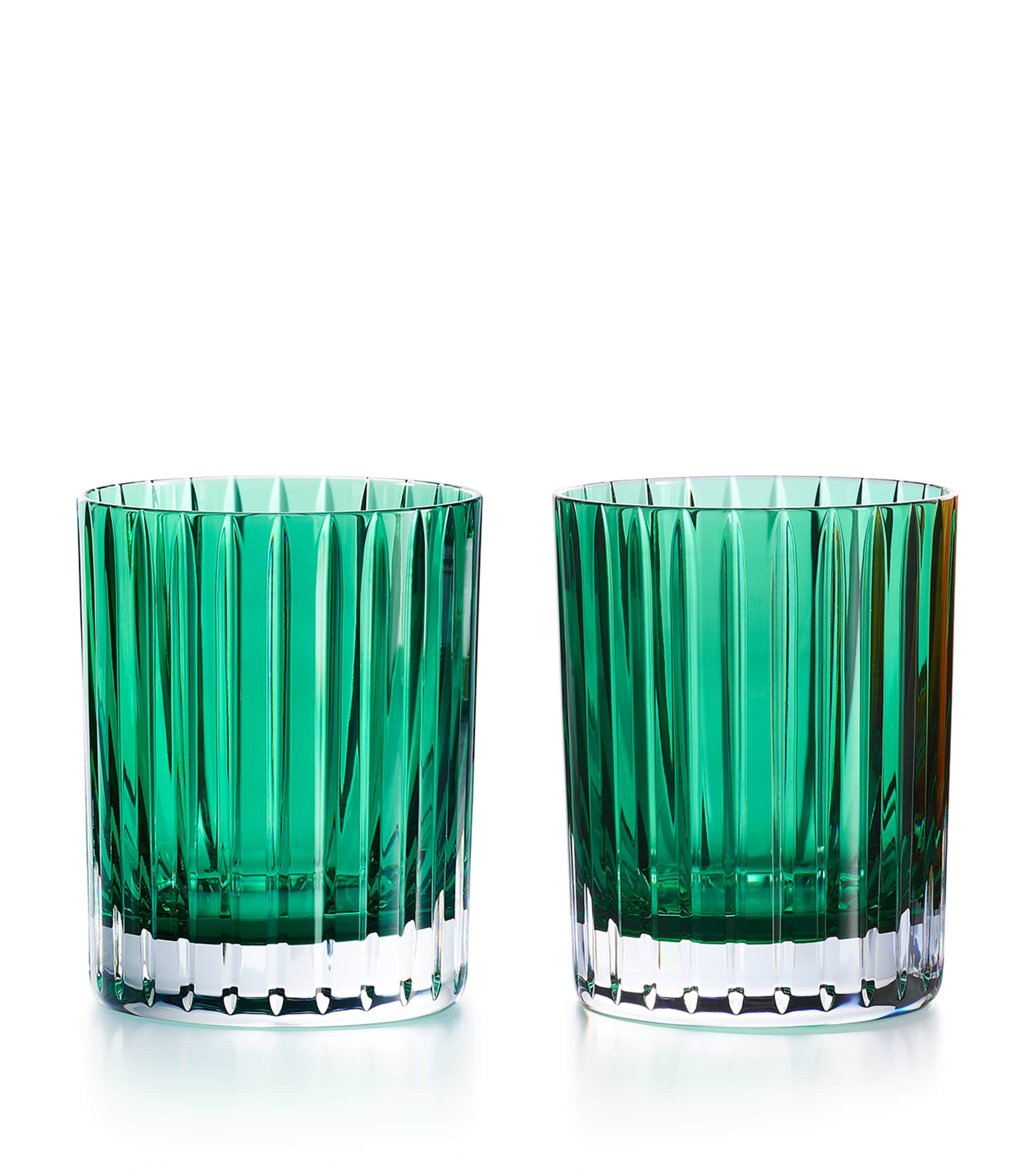 Baccarat Set Of 2 Large Harmonie Dark Green Tumblers In Clear