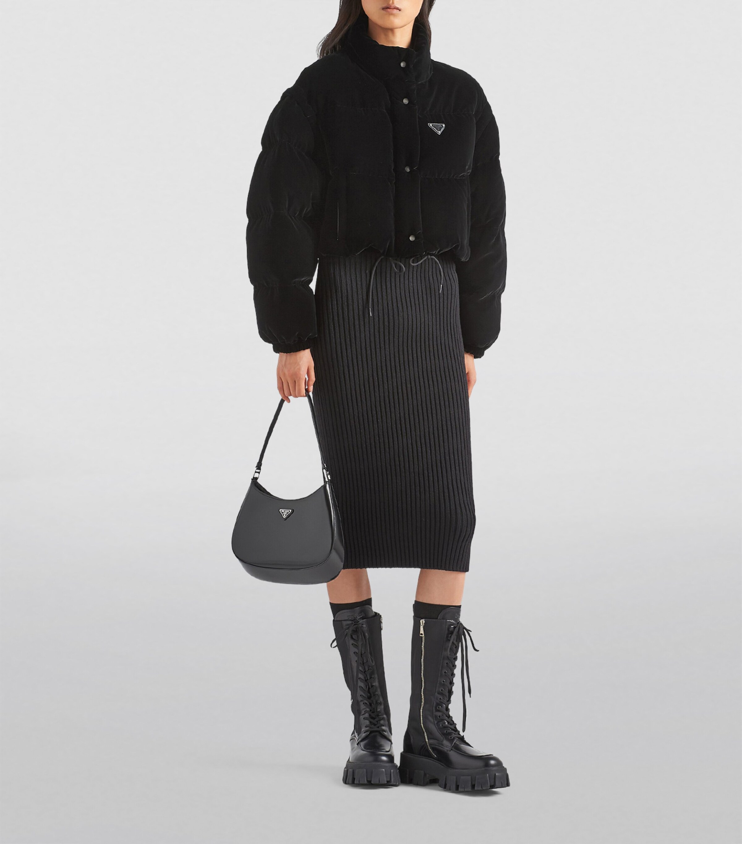 Prada Womens Velvet Convertible Down Jacket Image 2