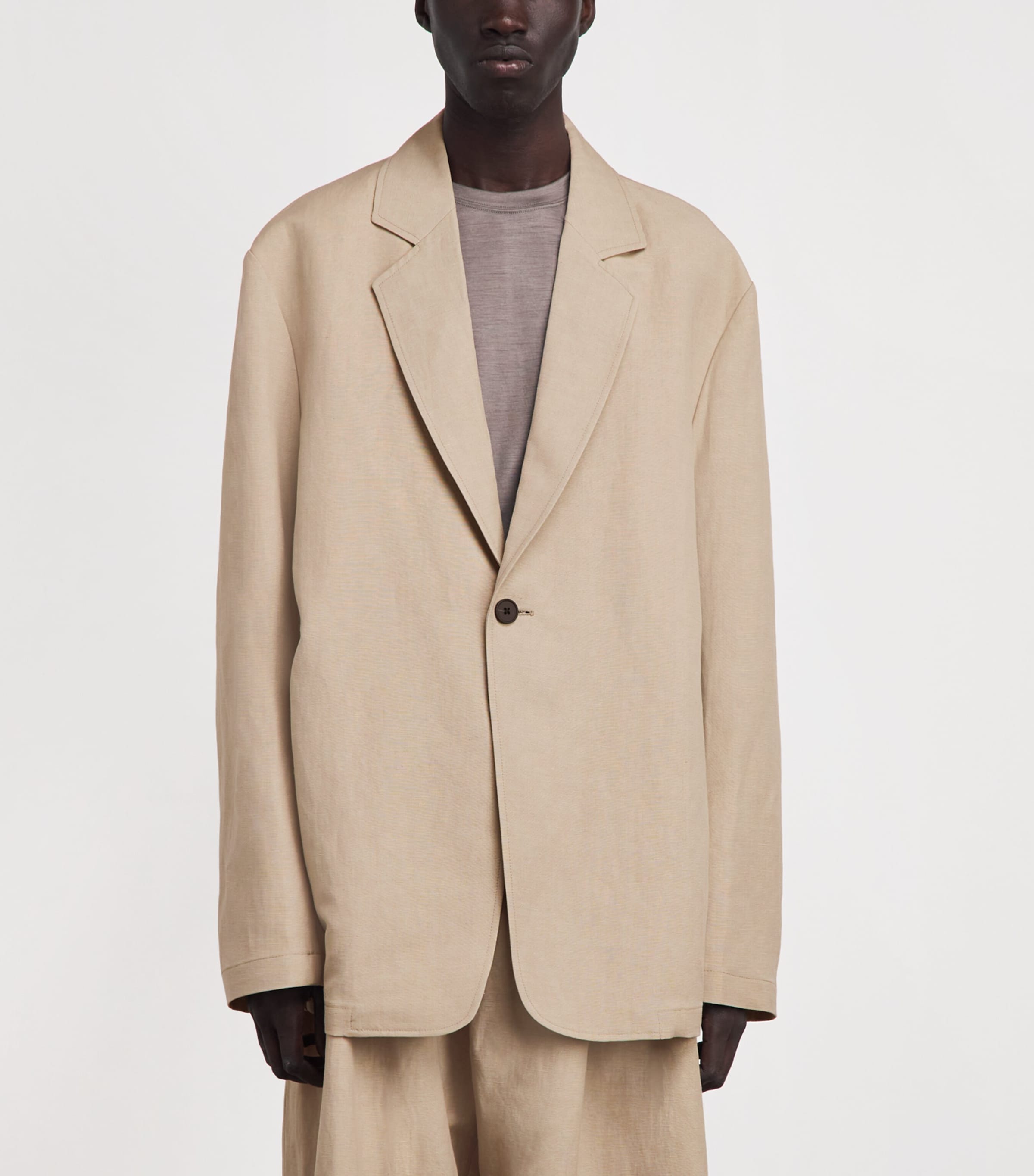 Studio Nicholson Mens Linen-Wool Single-Breasted Blazer Sand Image 4