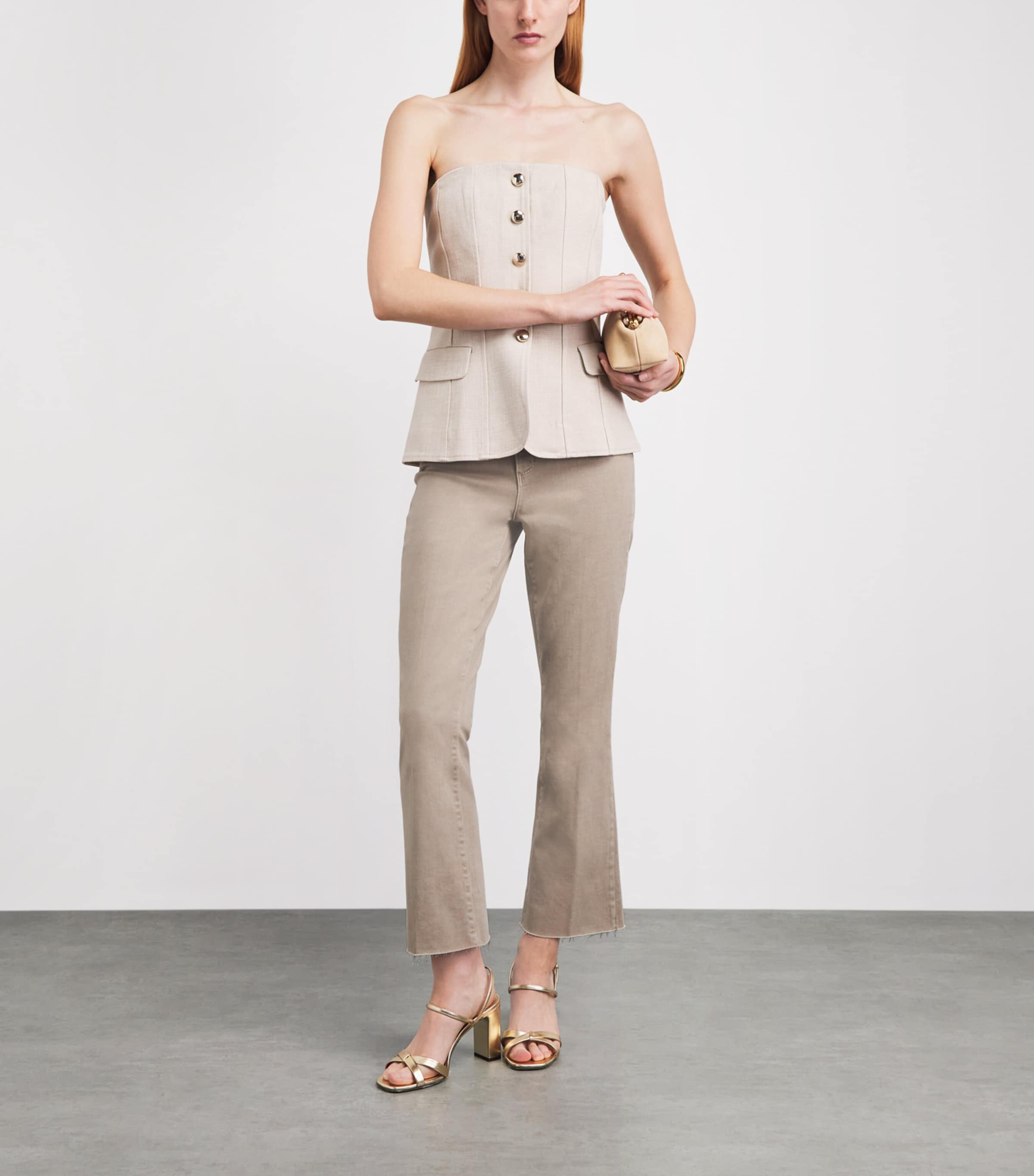 L'Agence Womens Kendra Flared Cropped Jeans Biscuit Image 2