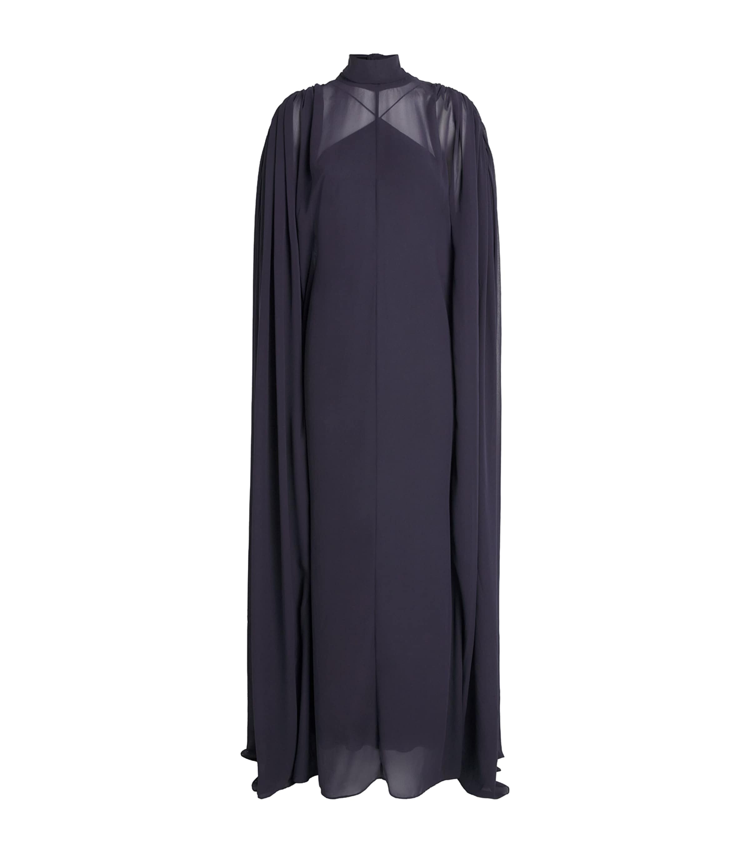 De La Vali Arcana Maxi Cape Dress In Navy