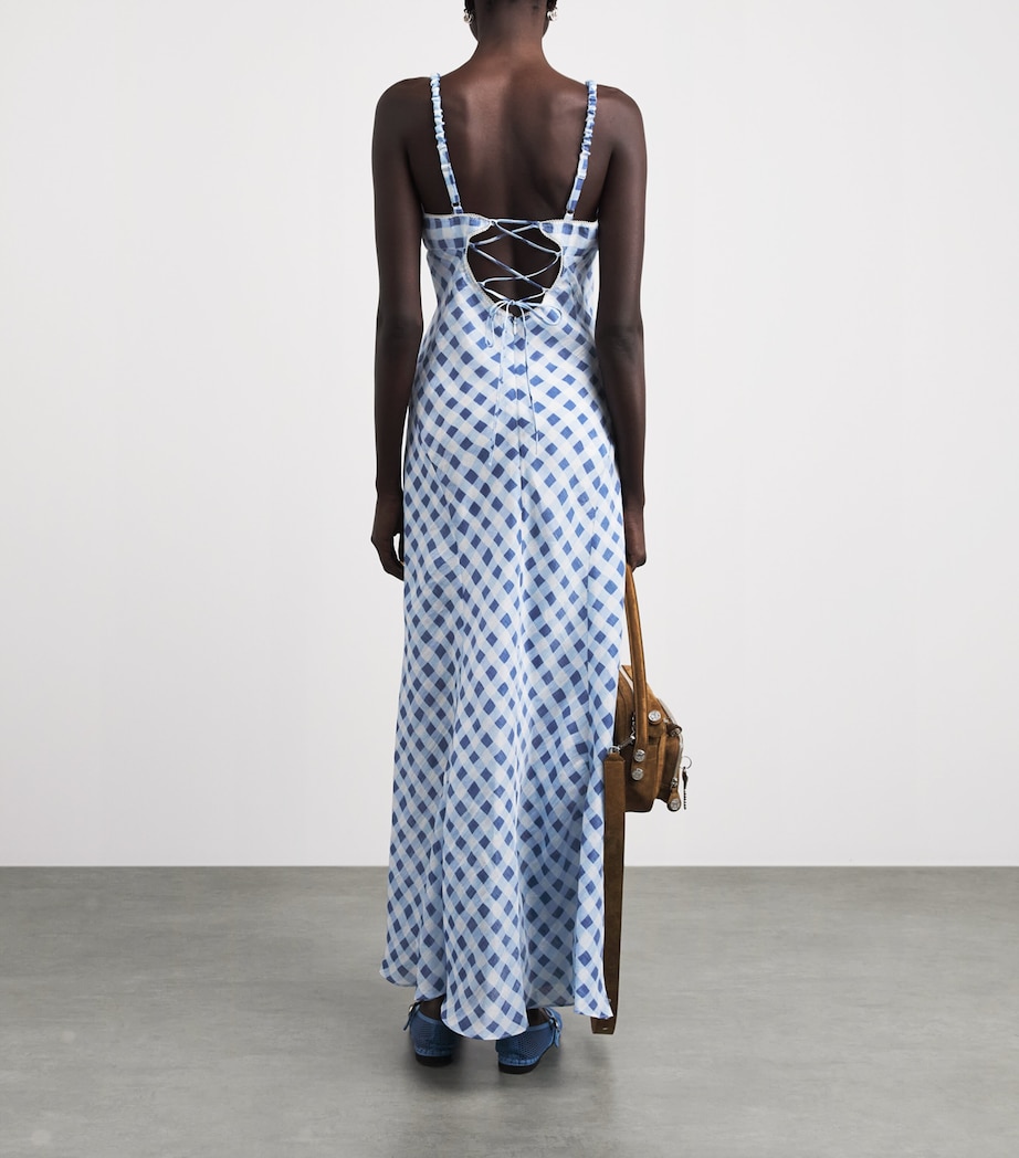 Sandro Paris Womens Linen-Blend Gingham Maxi Dress Blu / White Image 4