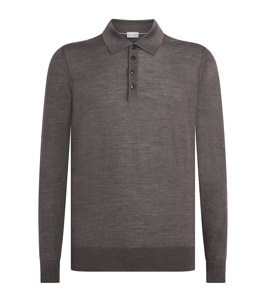 Pal Zileri Mens Wool-Silk Long-Sleeved Polo Shirt Grey Image 1