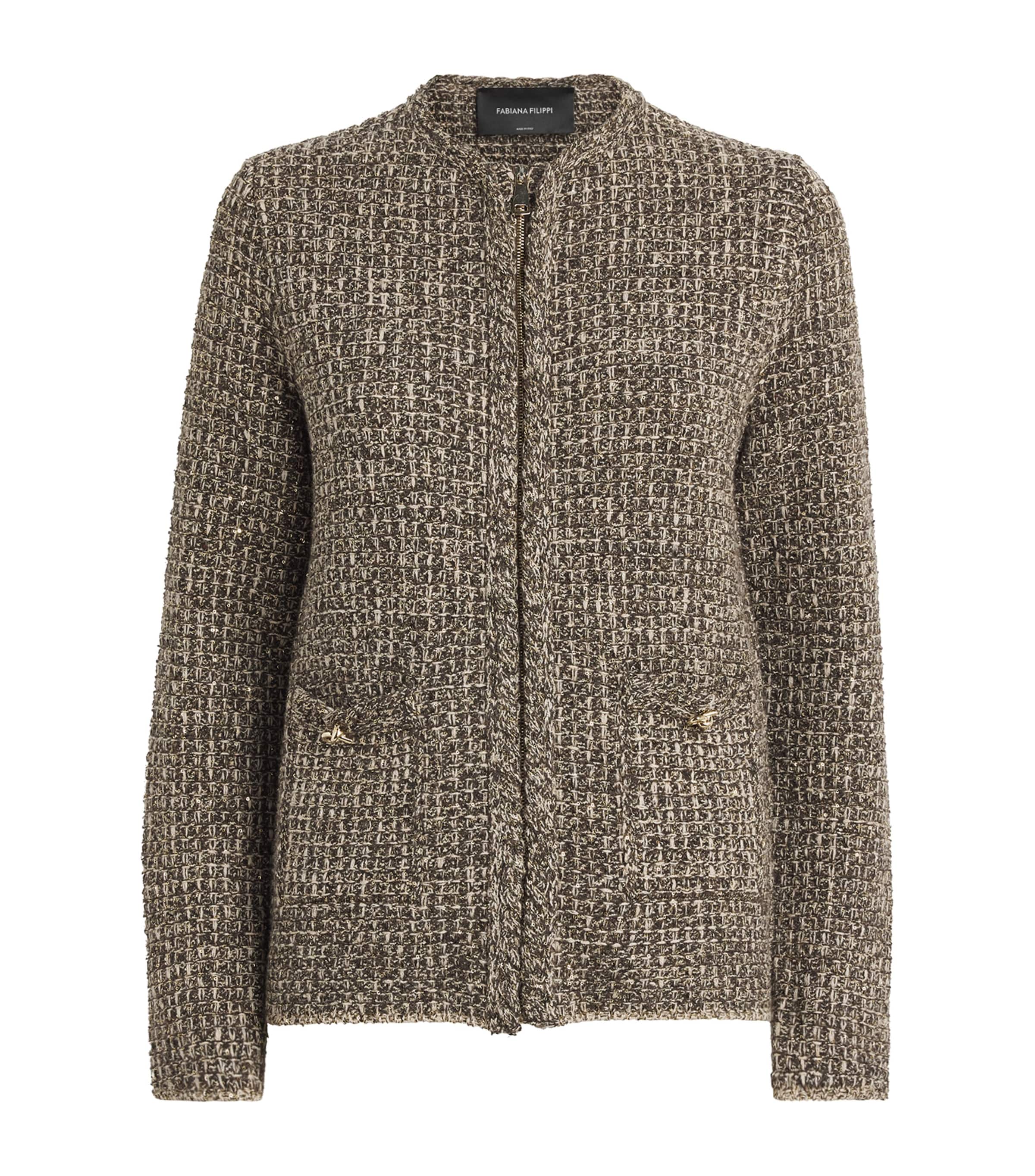 Fabiana Filippi Womens Embellished Zip-Up Cardigan Ebano Image 1
