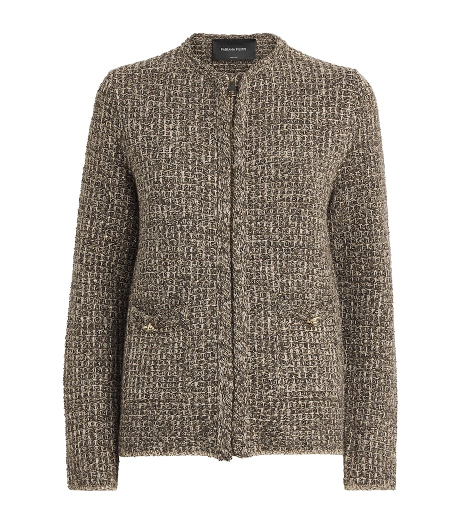 Fabiana Filippi Womens Embellished Zip-Up Cardigan Ebano Image 1