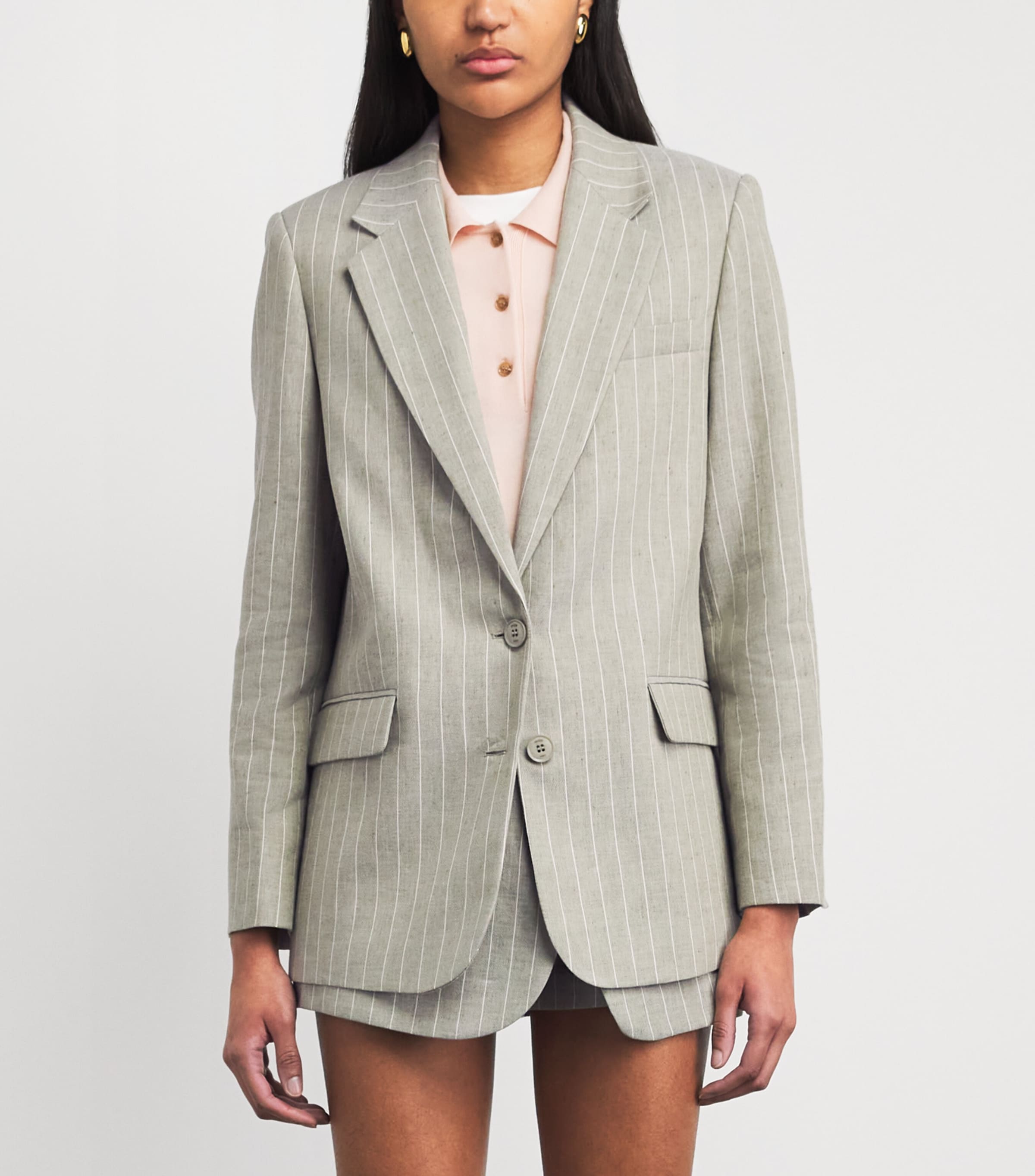 Maje Womens Linen-Blend Pinstripe Blazer Khaki Image 4