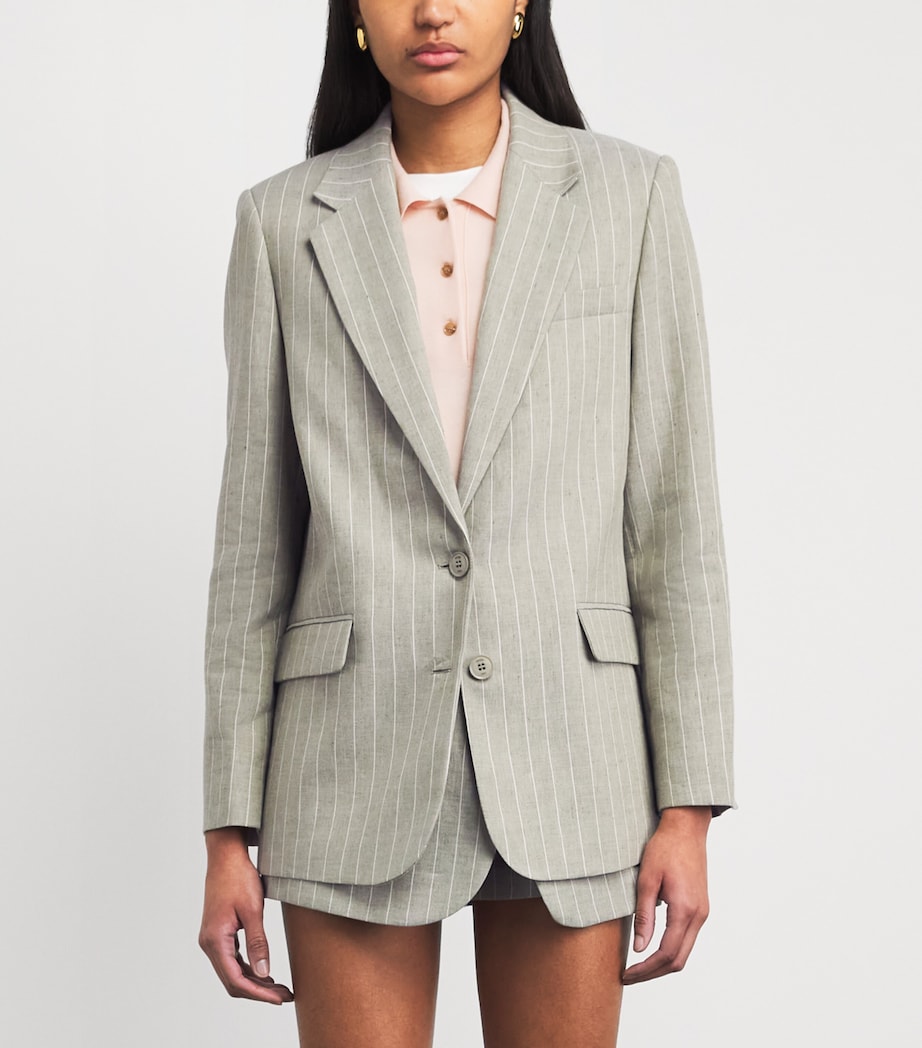 Maje Womens Linen-Blend Pinstripe Blazer Khaki Image 4