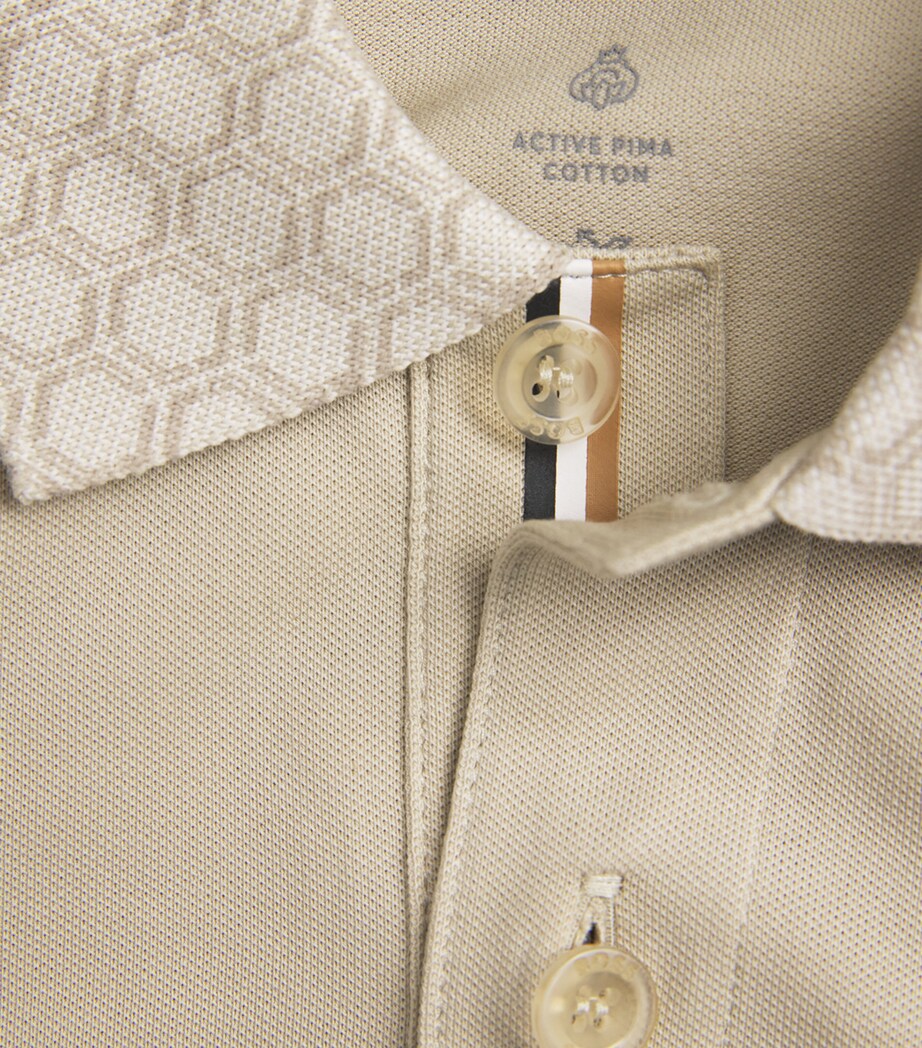 BOSS Mens Cotton Contrast-Collar Polo Shirt Light Beige Image 6