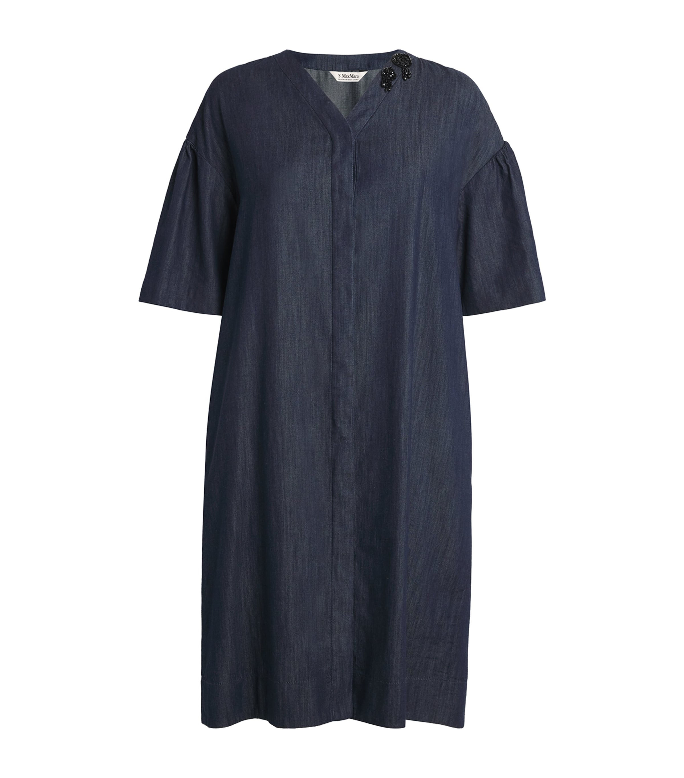 Max Mara Denim Embellished Maxi Dress In Blue