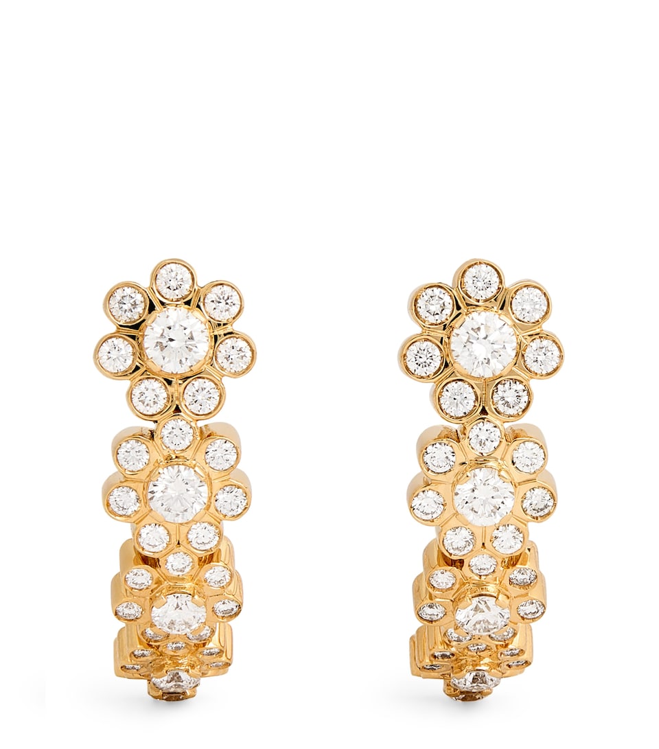 Yellow Gold and Diamond Boucle Fleurs Hoop Earrings