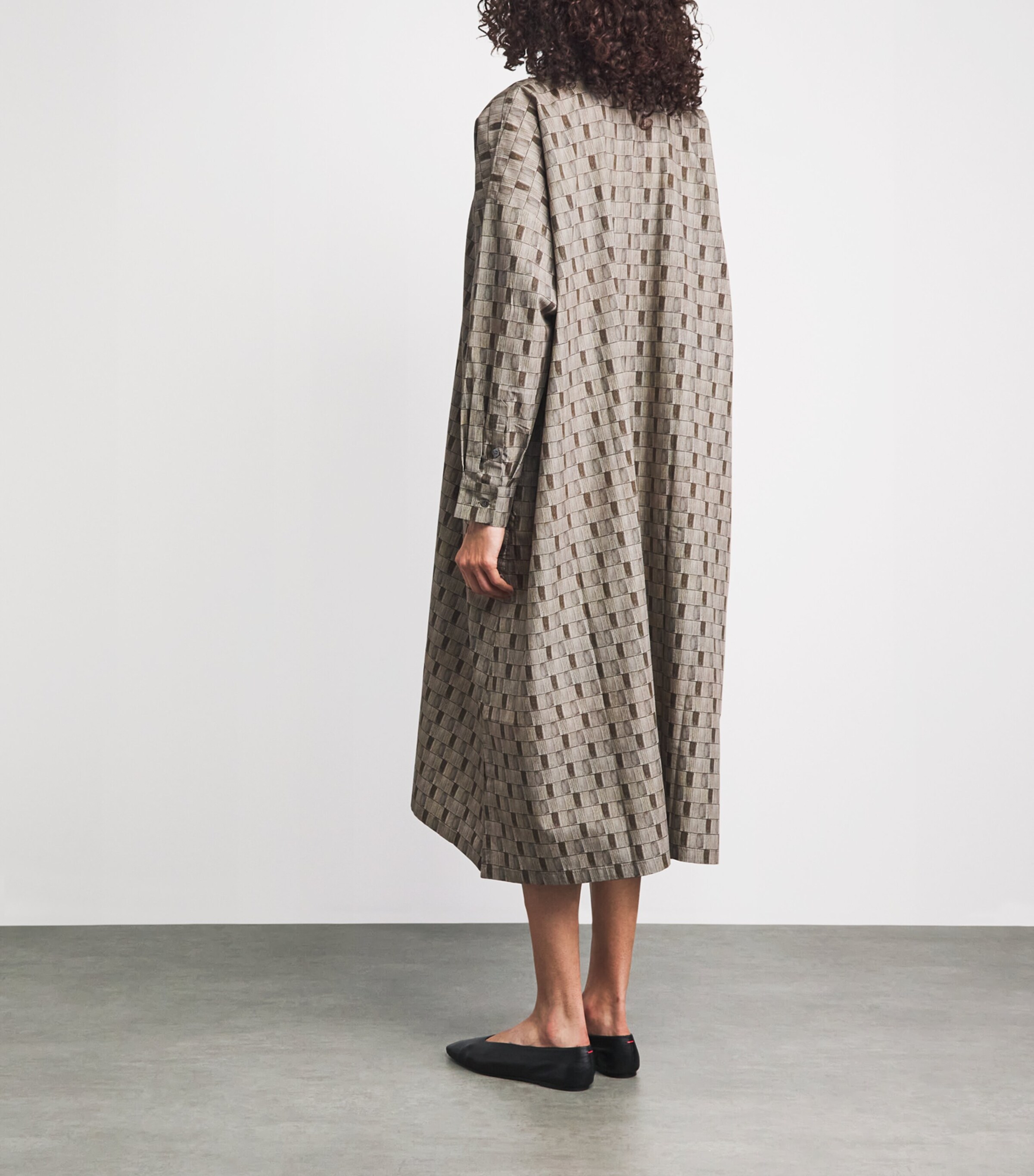 Eskandar Womens Geometric Print Midi Shirt Dress Olive Image 4