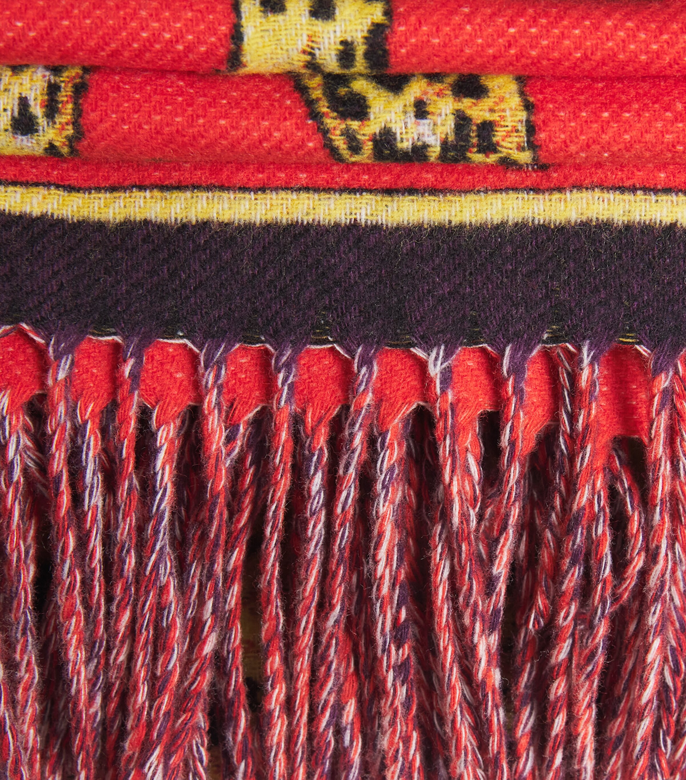 Wool Jacquard Wild Cats Throw (143cm x 148cm) RED/MULBERRY Image 2