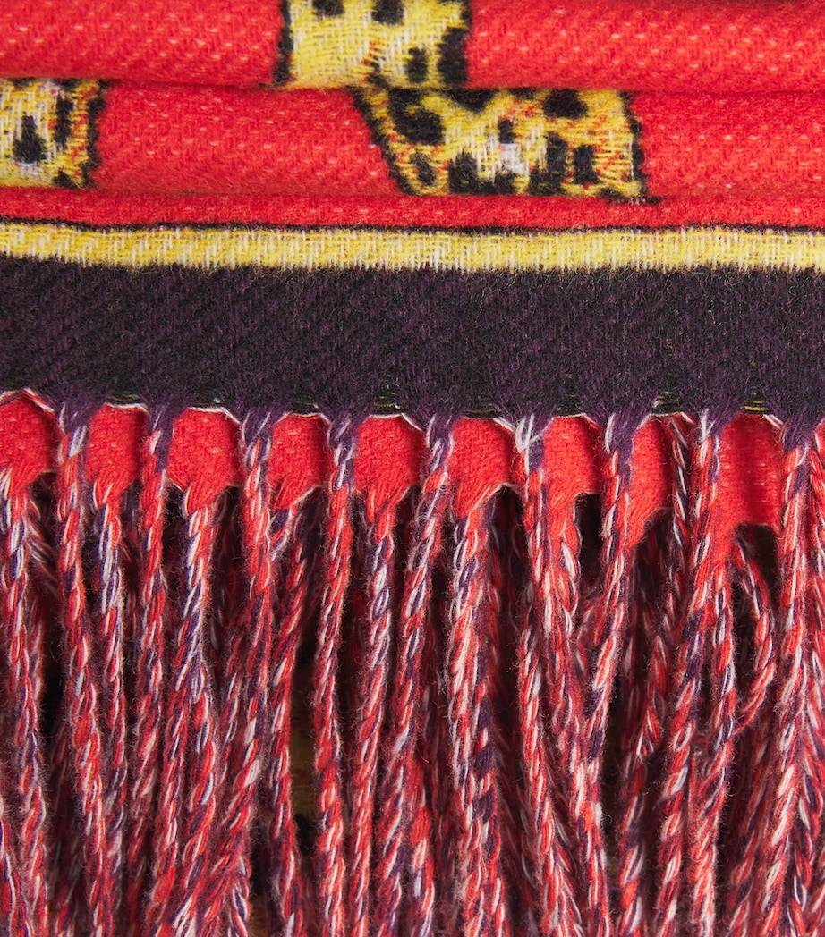 Wool Jacquard Wild Cats Throw (143cm x 148cm) RED/MULBERRY Image 2