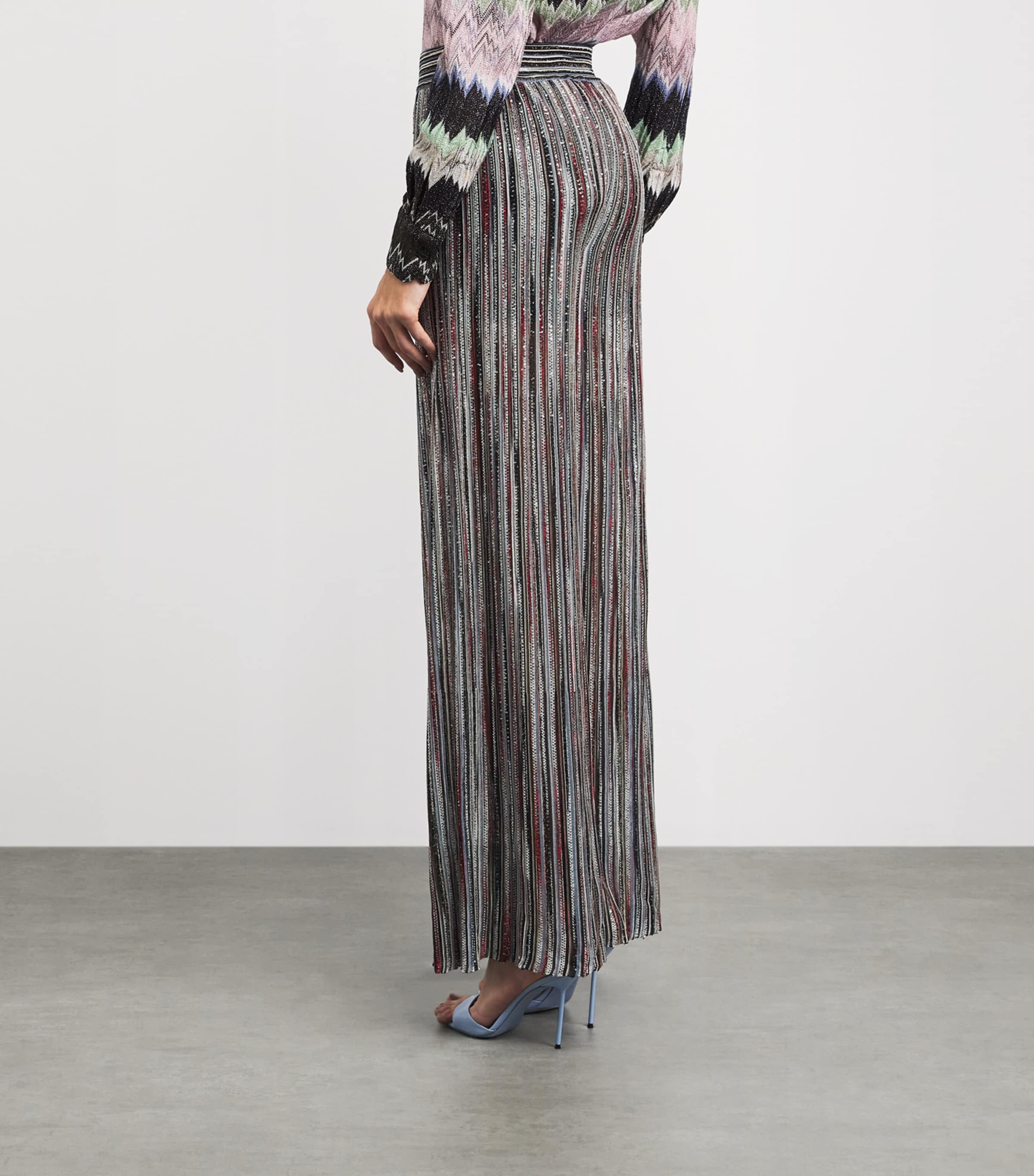 Missoni Womens Knitted Sequin Stripe Trousers Smsmb Drk W Red /blu Image 5