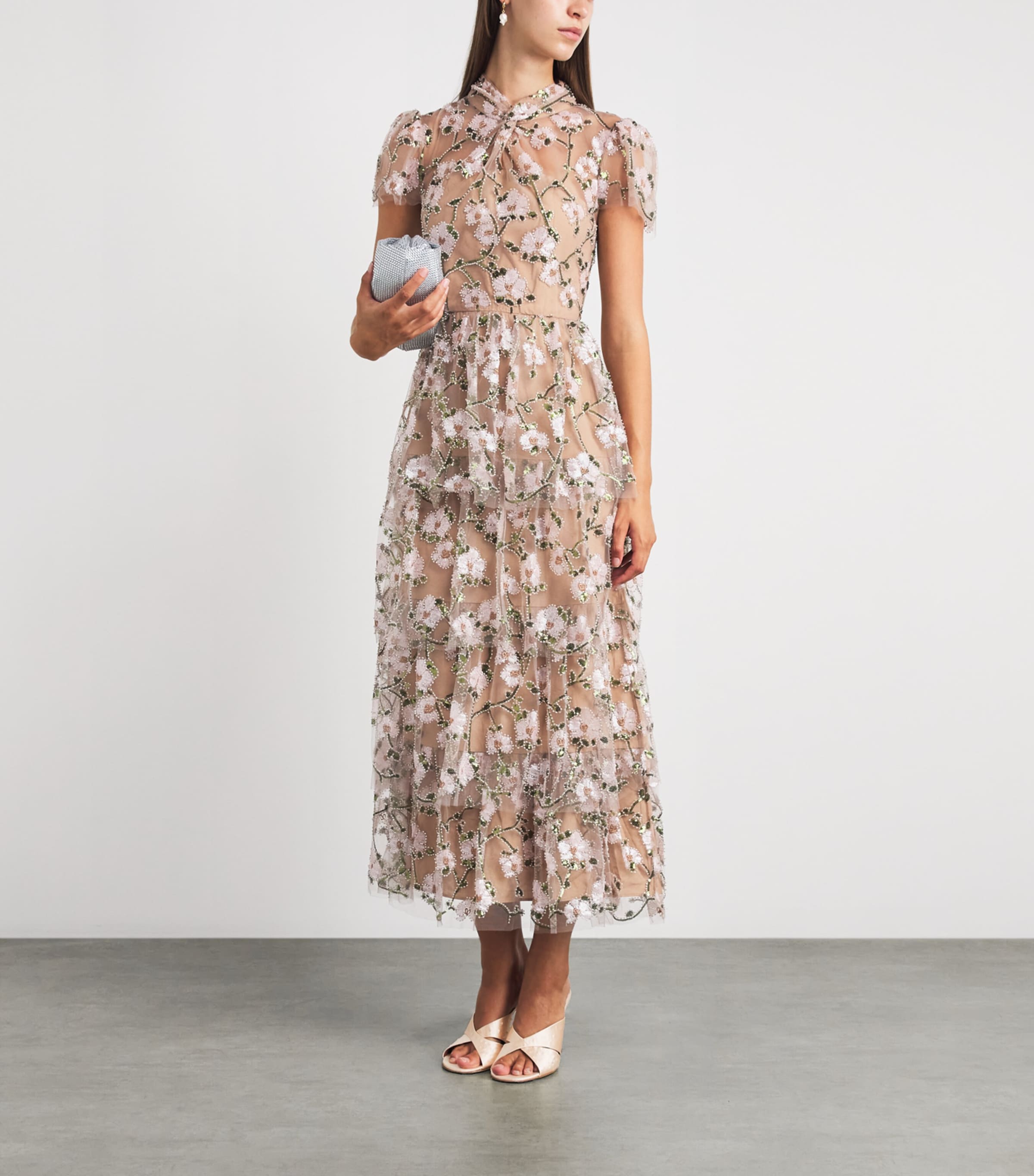 Self-Portrait Womens Sequin-Embellished Tiered Midi Dress Pink Image 2