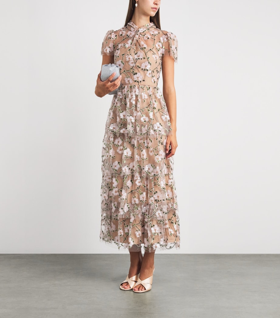 Self-Portrait Womens Sequin-Embellished Tiered Midi Dress Pink Image 2
