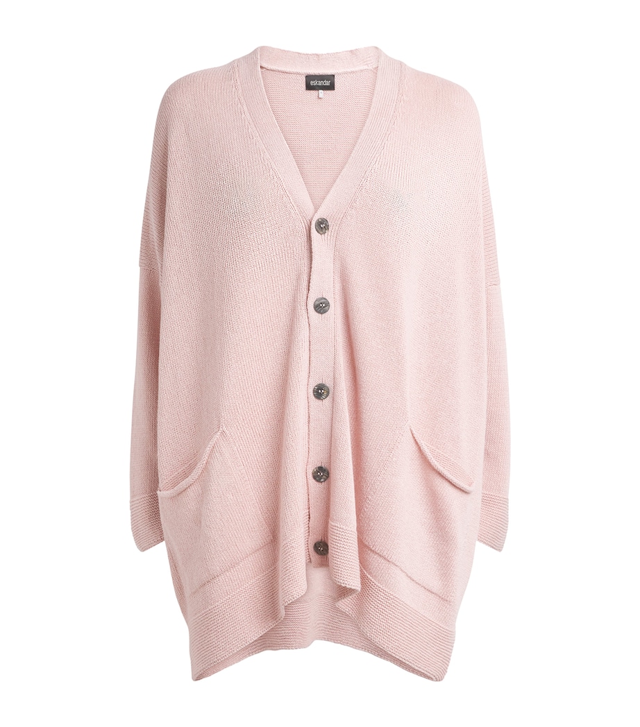 Eskandar Womens Linen-Organic Cotton V-Neck Cardigan Rosepowder Image 1