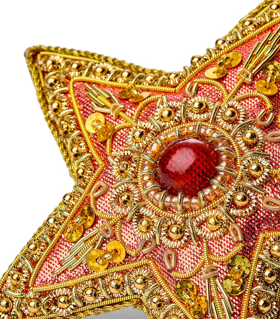 Embroidered Star Tree Decoration ORANGE/GOLD Image 2