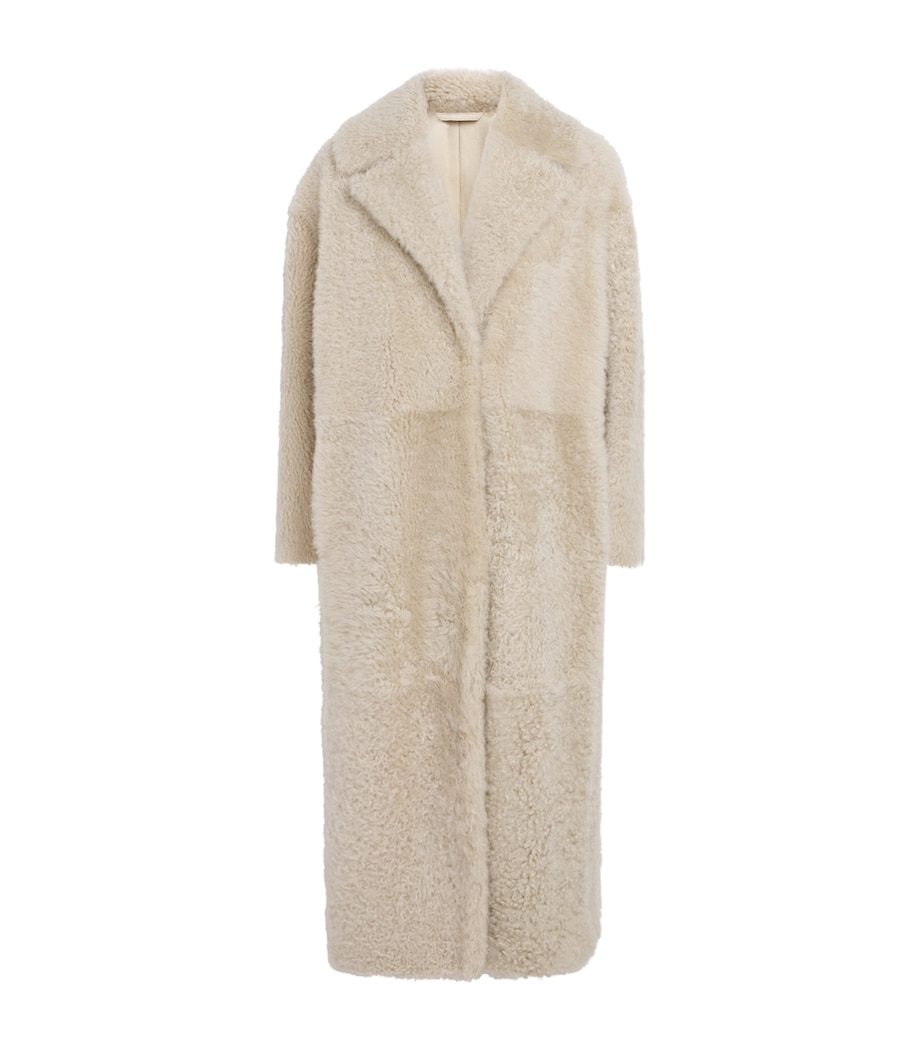 Max Mara Womens Shearling Long Coat Albino Image 1