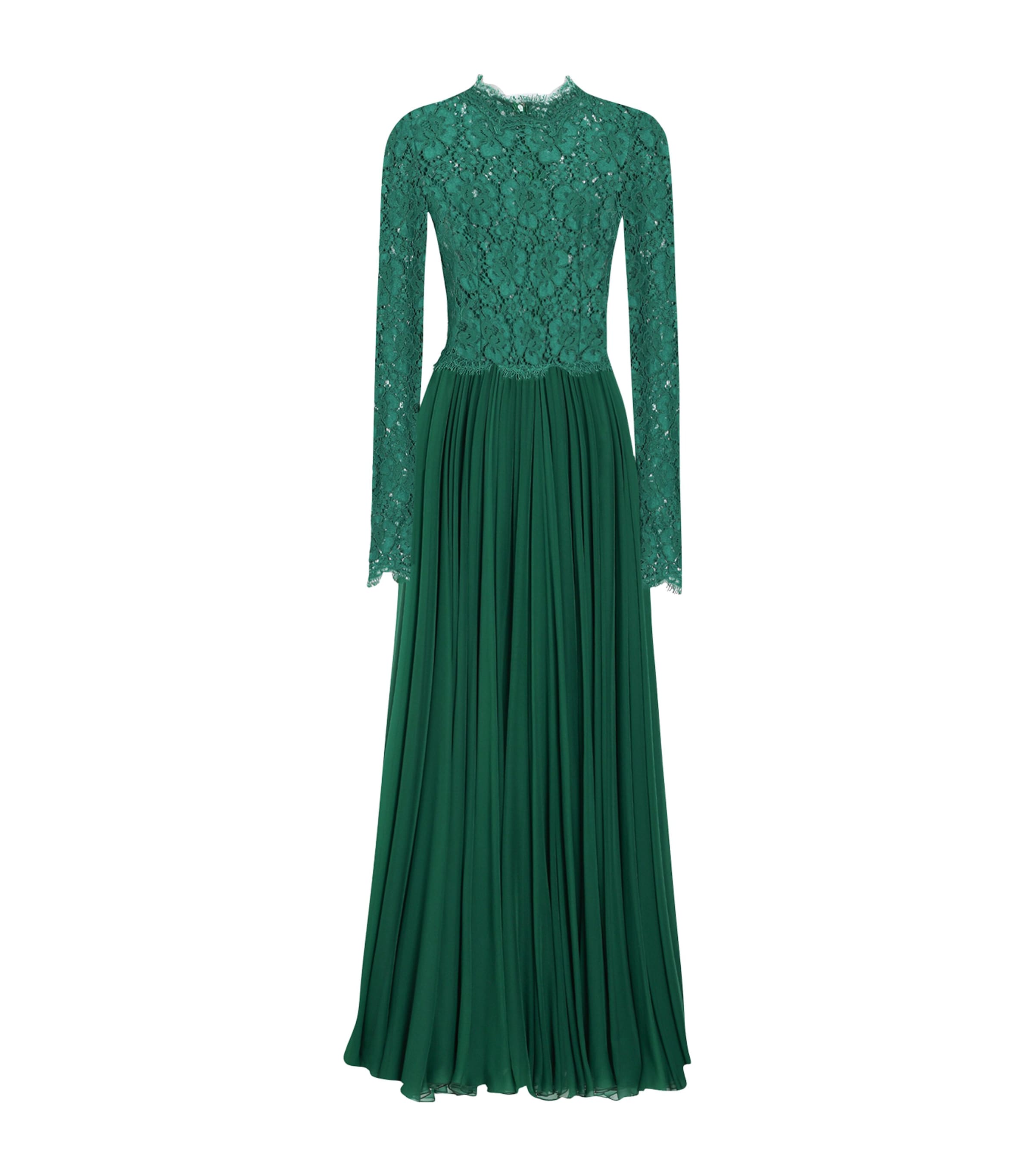 Dolce & Gabbana Silk-blend Lace And Pleated Chiffon Gown