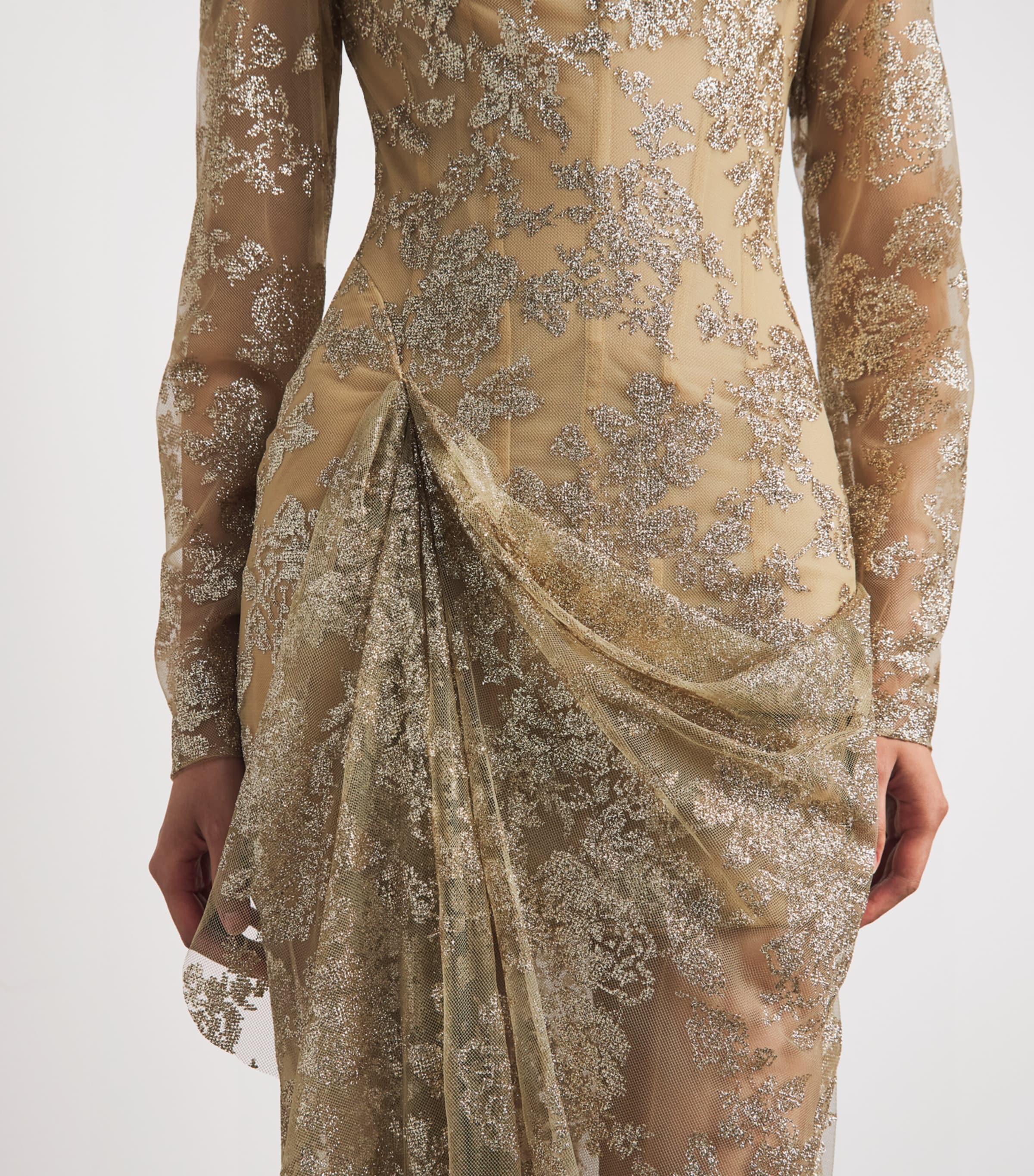 Sandra Mansour Womens Embellished Long-Sleeve Gown Gold Image 5