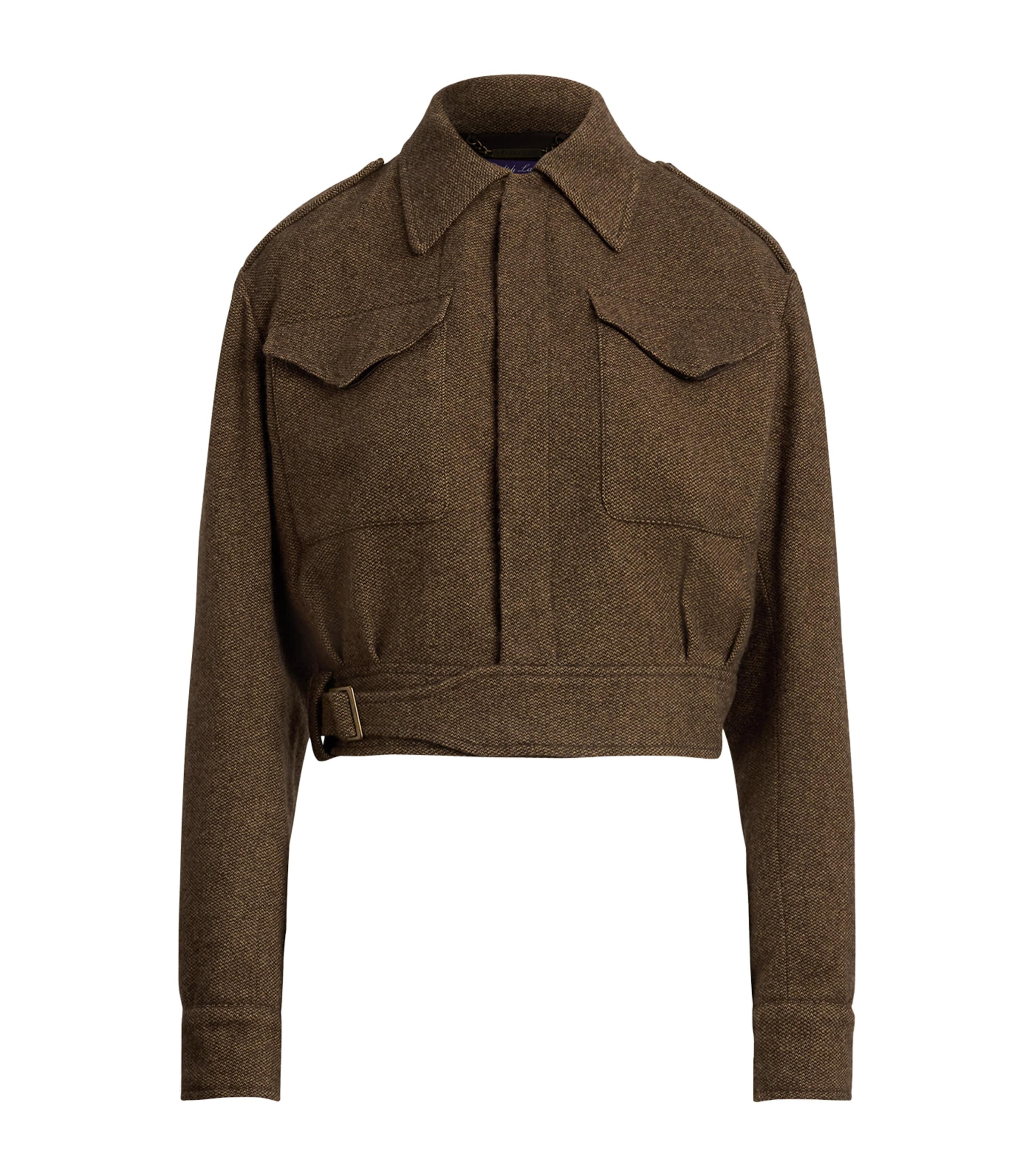 Ralph Lauren Birdseye Tweed Maddison Bomber Jacket In Brown