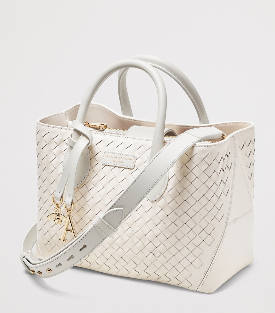 Aspinal Of London Medium Woven Leather London Tote Bag Chalk White Image 2