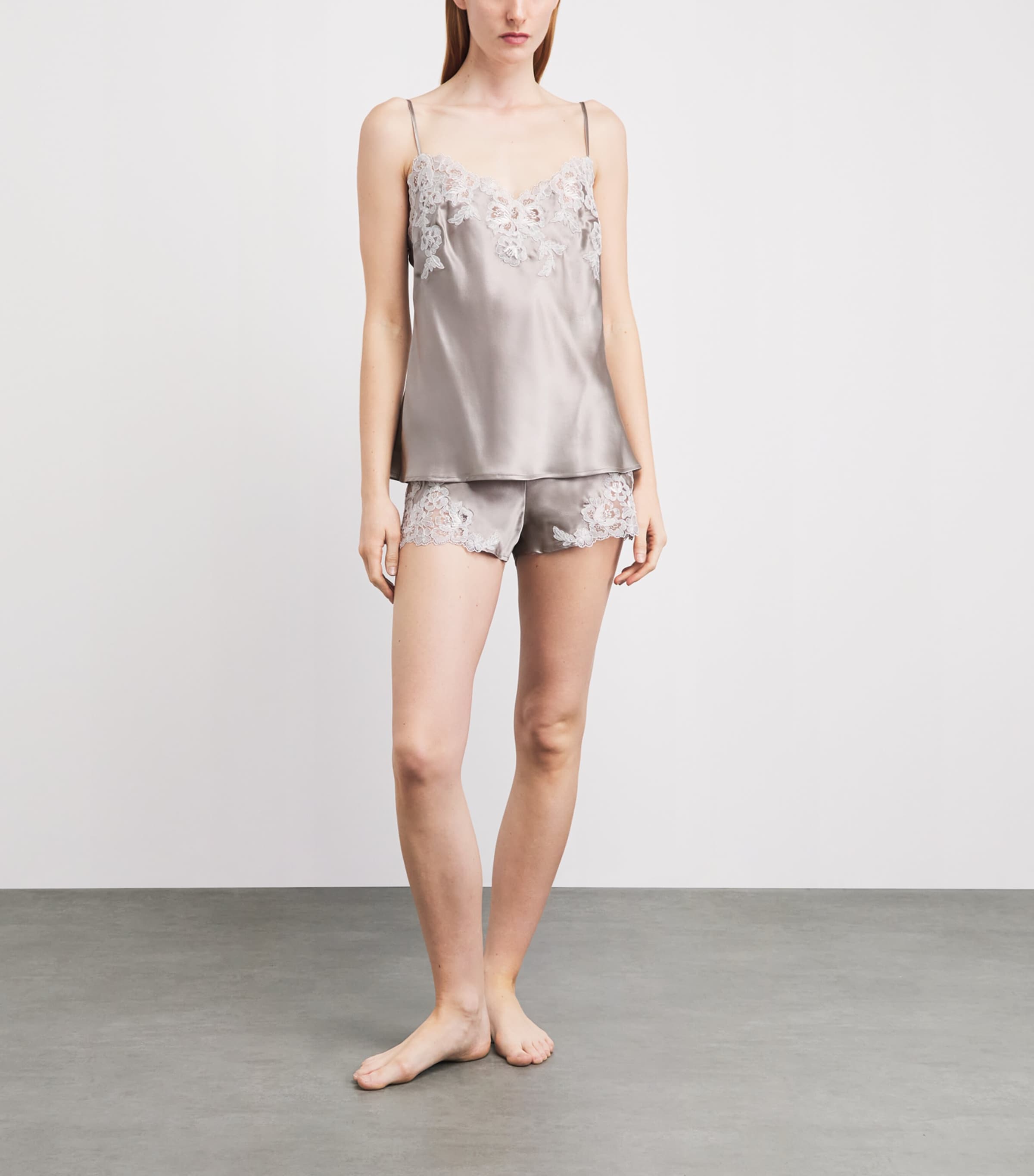 Marjolaine Womens Silk Satin Embroidered Cami Gris/naturel Image 2