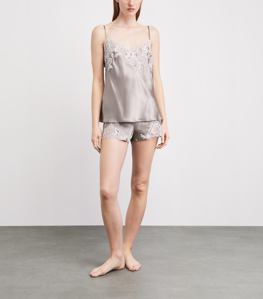 Marjolaine Womens Silk Satin Embroidered Cami Gris/naturel Image 2