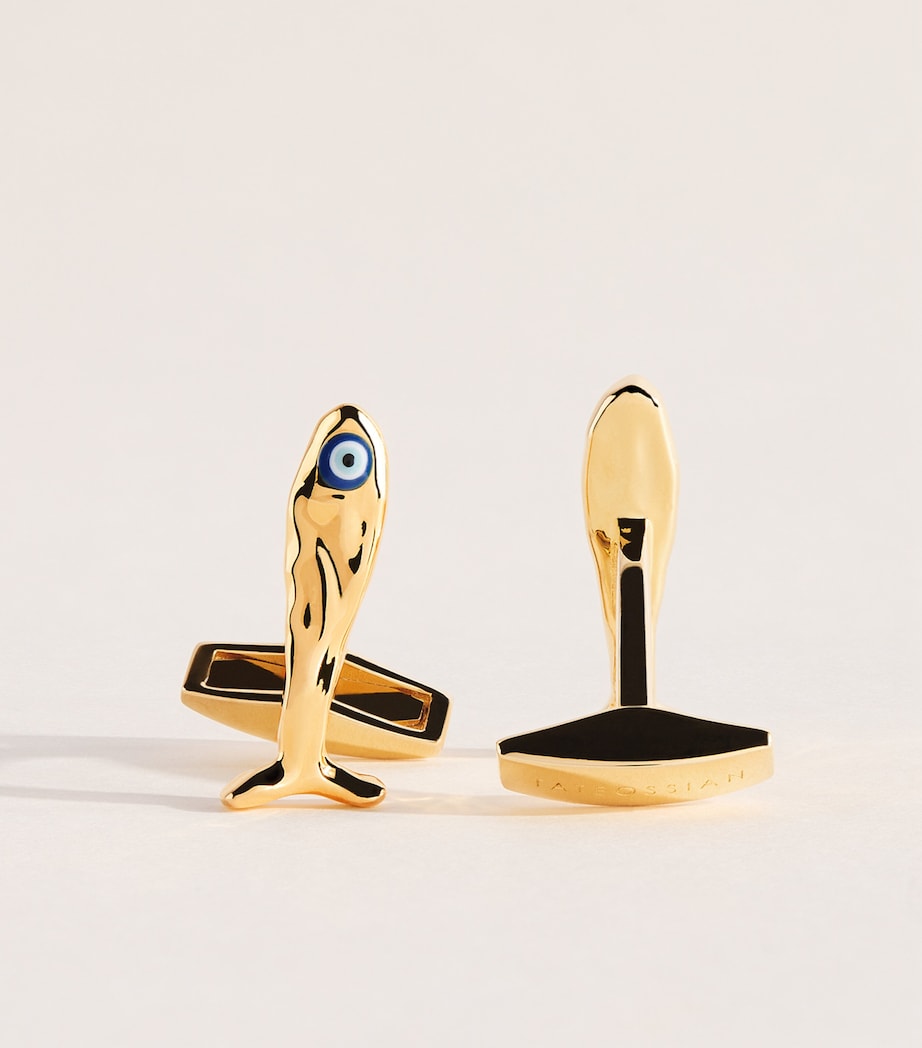 Tateossian Gold-Plated Sterling Silver Feng Shui Fish Cufflinks Yellow Gold Colour Image 1