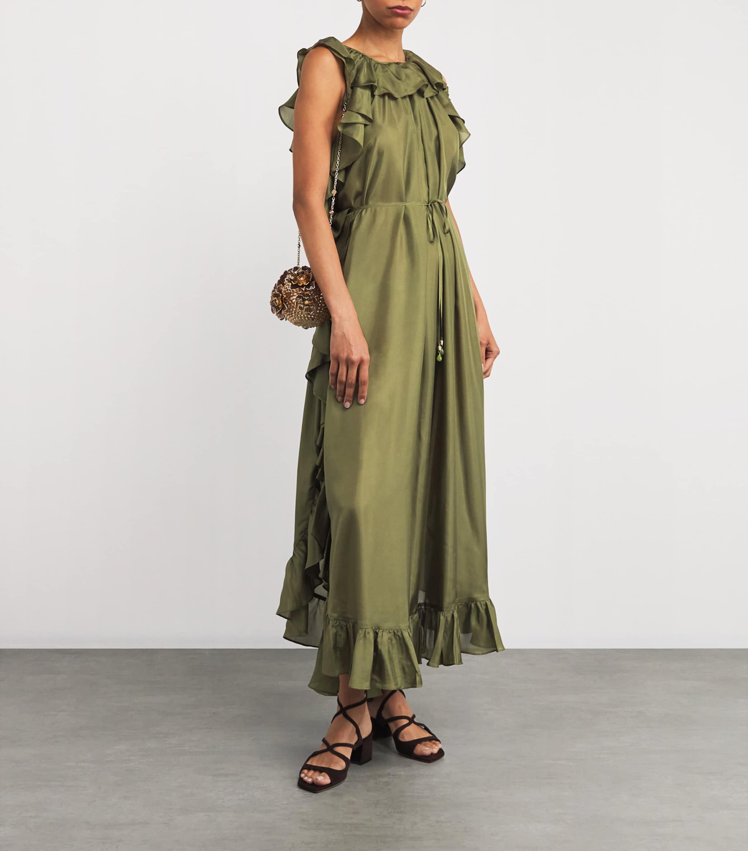 Silk Ruffled Rhiannon Midi Dress OLV/OLIVE Image 2