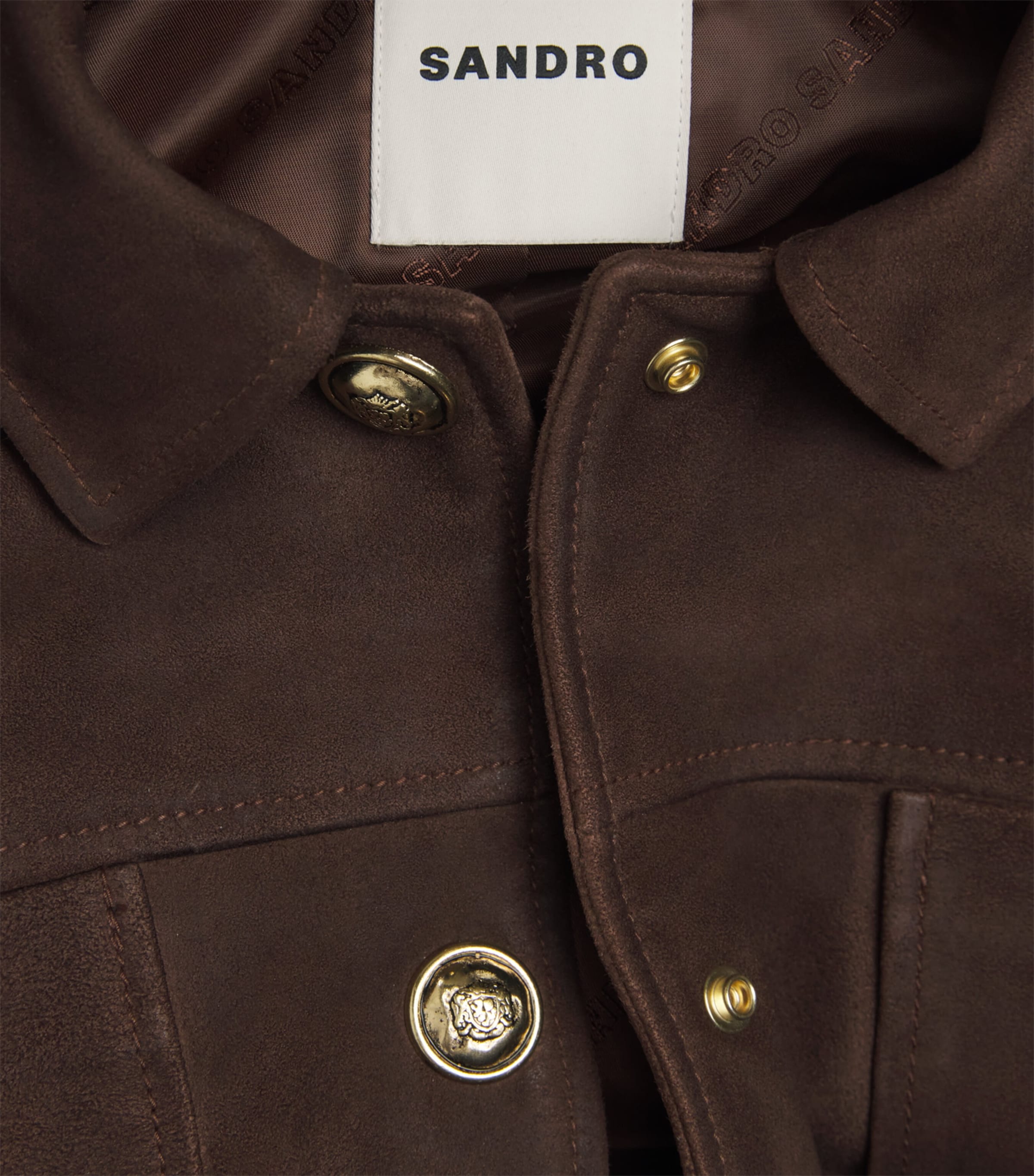 Sandro Paris Womens Suede Pocket-Detail Jacket Black Brown Image 6