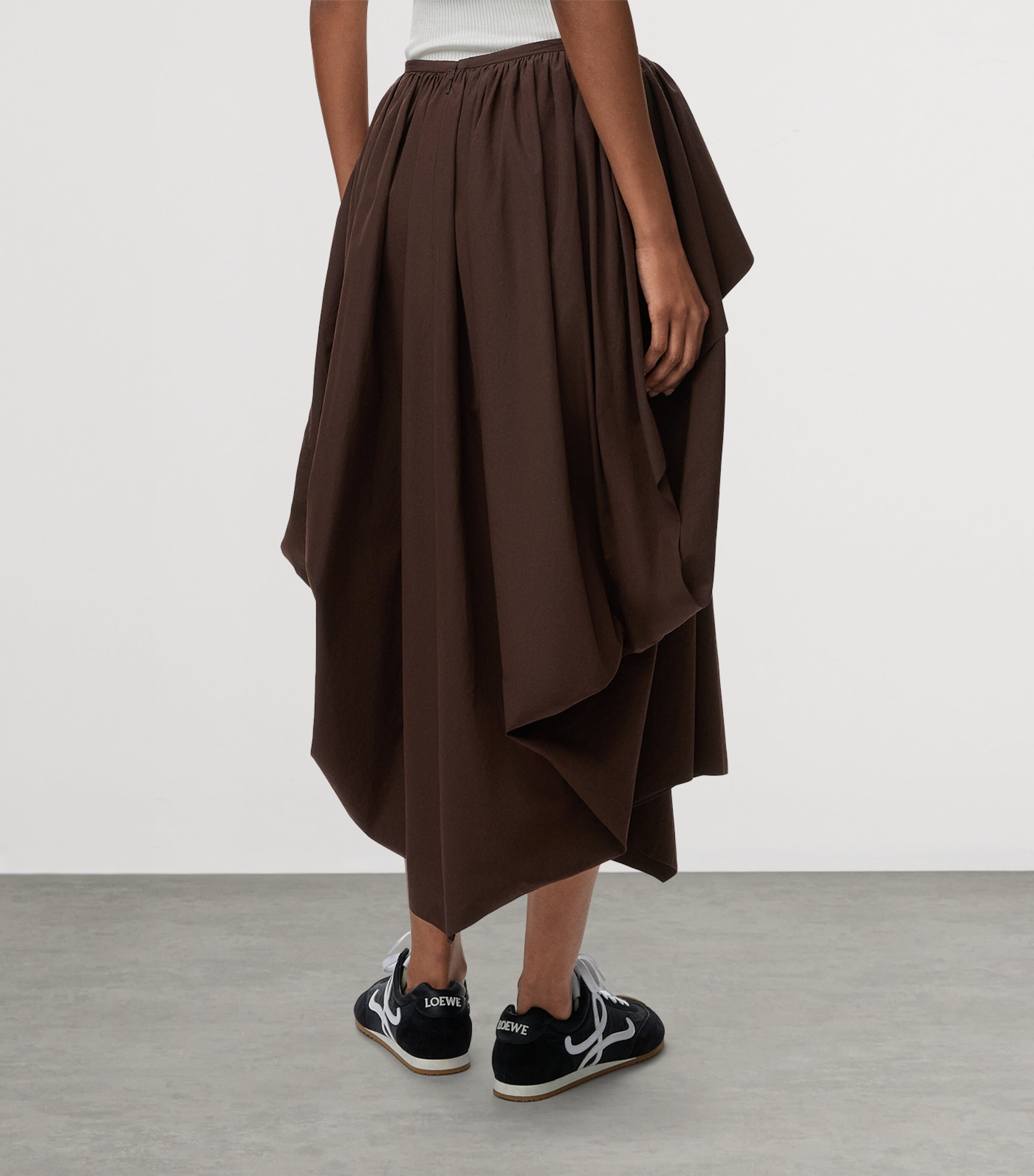 LOEWE Womens x Paula's Ibiza Cotton Draped Midi Skirt Chocolate Brown Image 4