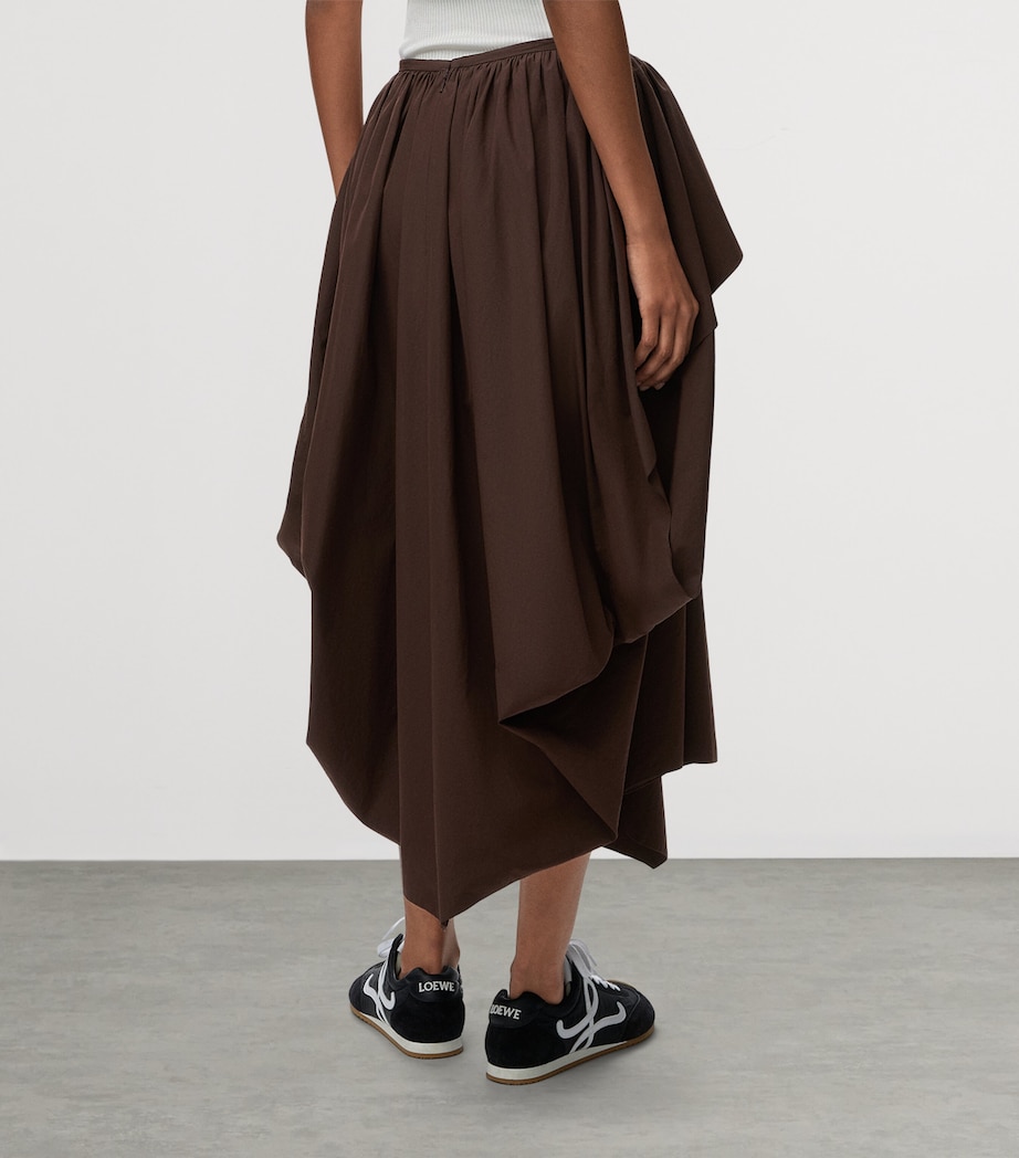 LOEWE Womens x Paula's Ibiza Cotton Draped Midi Skirt Chocolate Brown Image 4