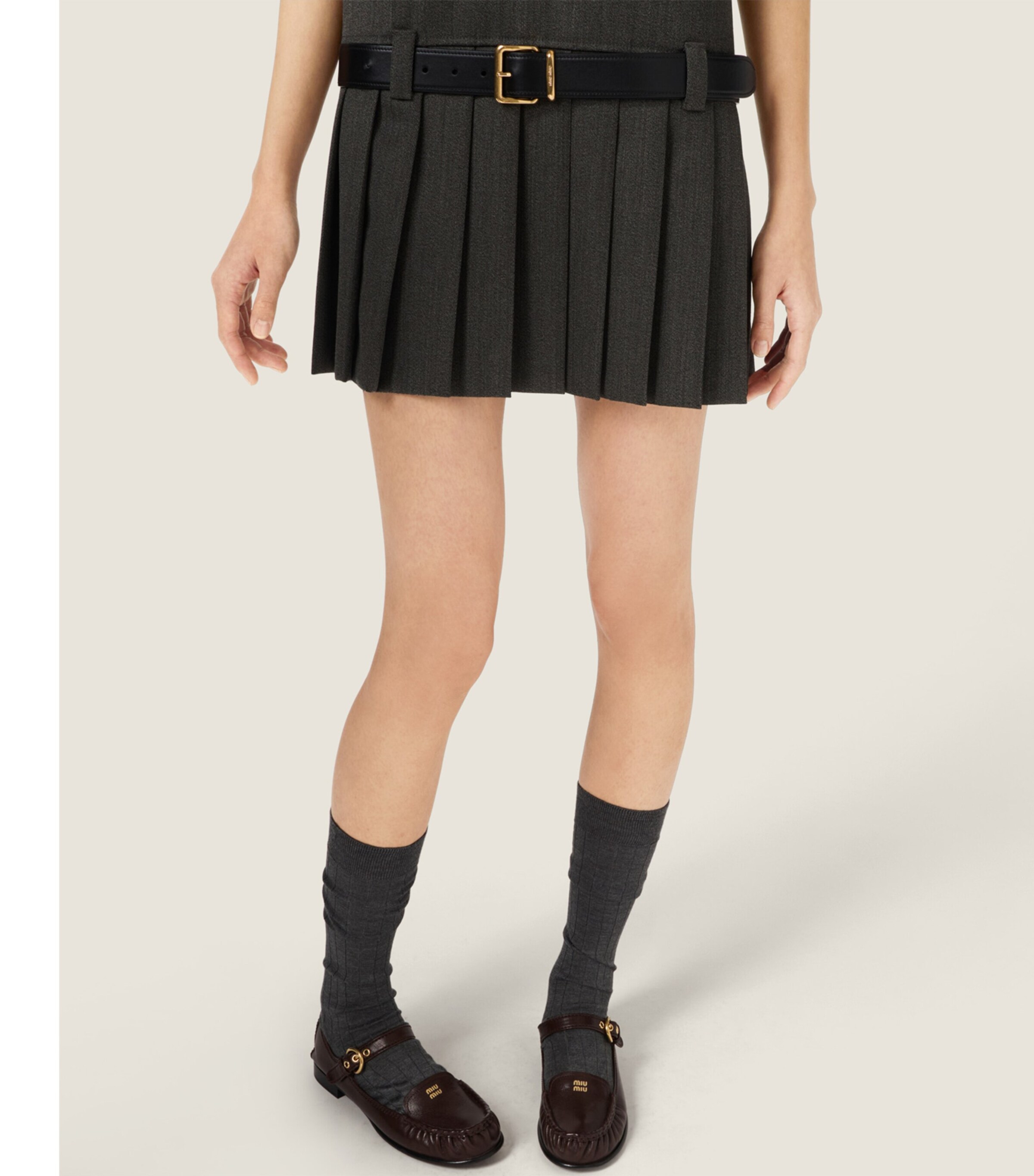 Miu Miu Womens Wool Pleated Mini Dress Image 5