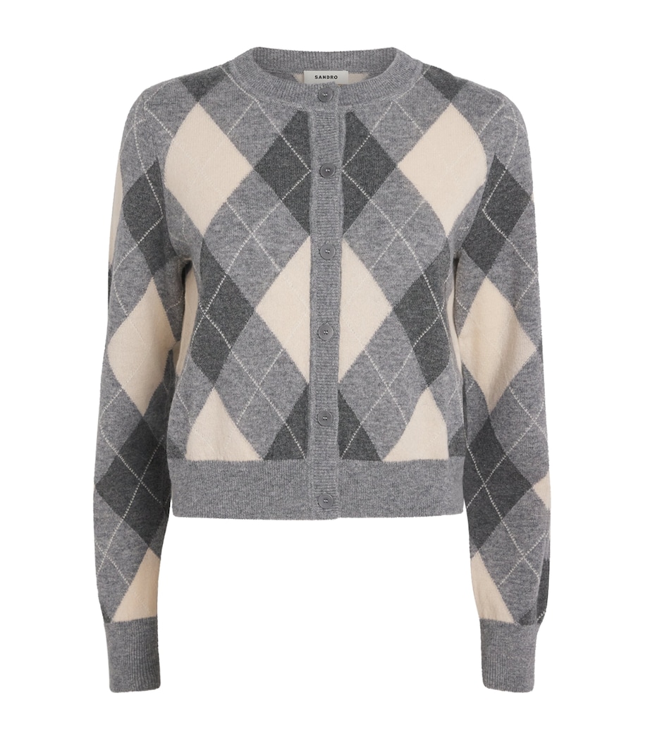 Wool-Cashmere Argyle Cardigan GREY Image 1
