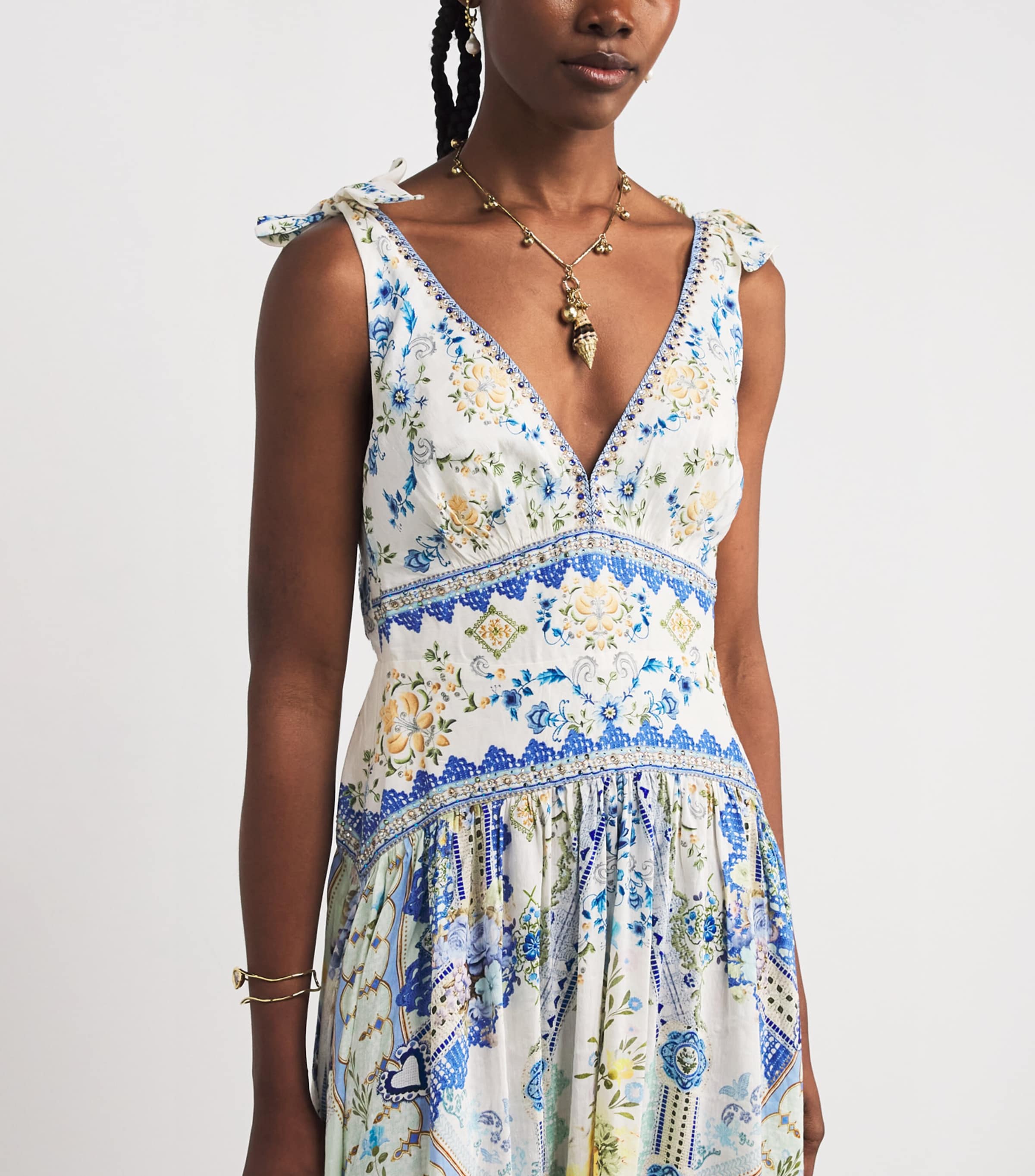 Linen-Silk Tie Shoulder Dress MY HOMESPUN HRT HMHR Image 4