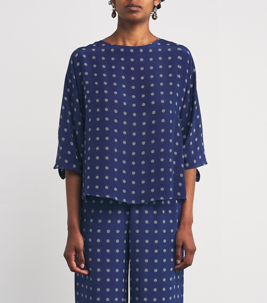 Silk Floral Print Blouse NAVY Image 3