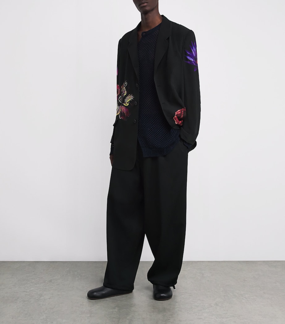Yohji Yamamoto Mens Silk Flower Blazer Black Image 2