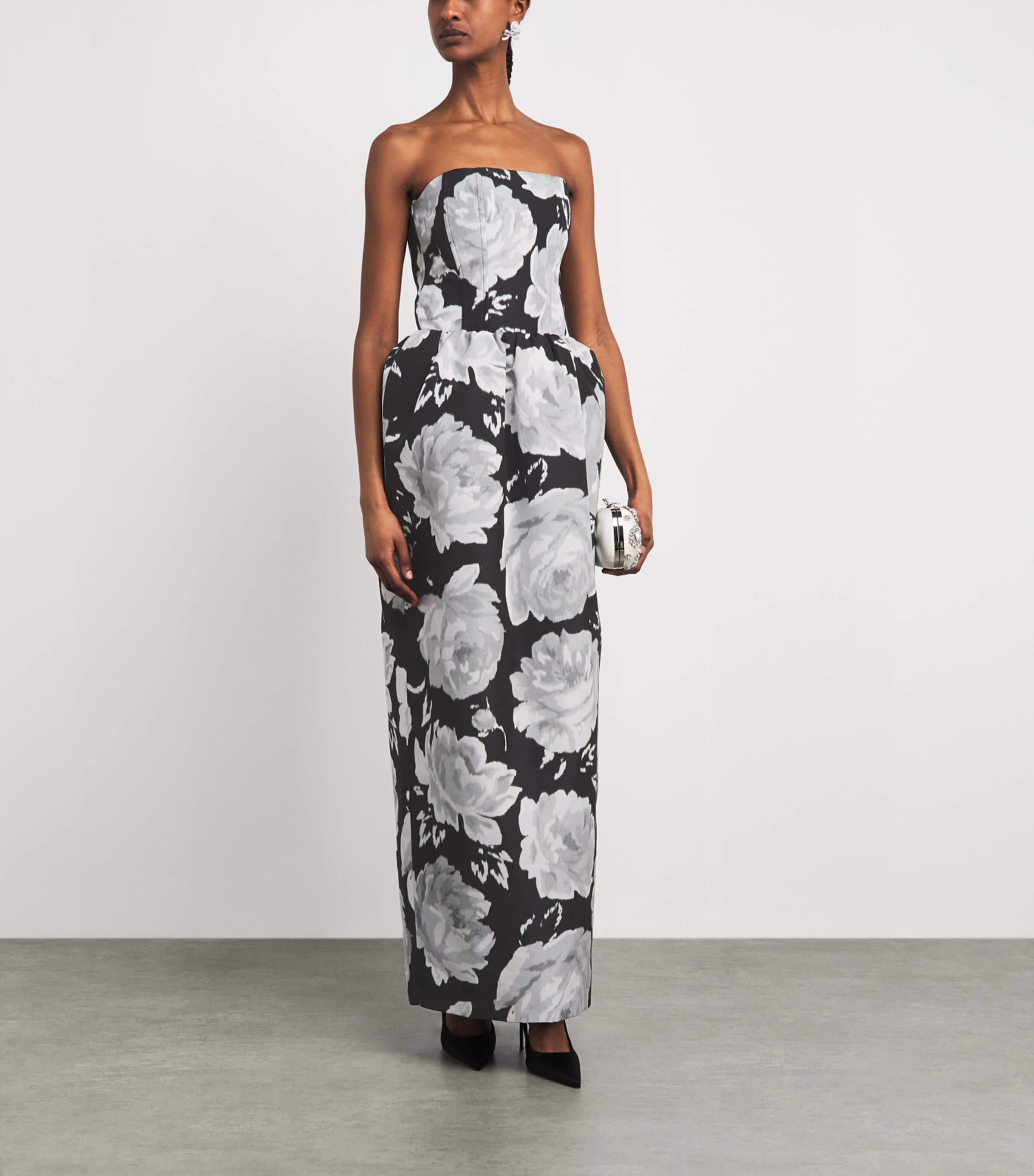 Patou Womens Floral Bustier Strapless Gown Night Garden Image 2