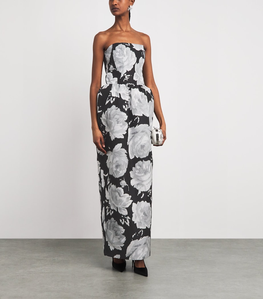 Patou Womens Floral Bustier Strapless Gown Night Garden Image 2