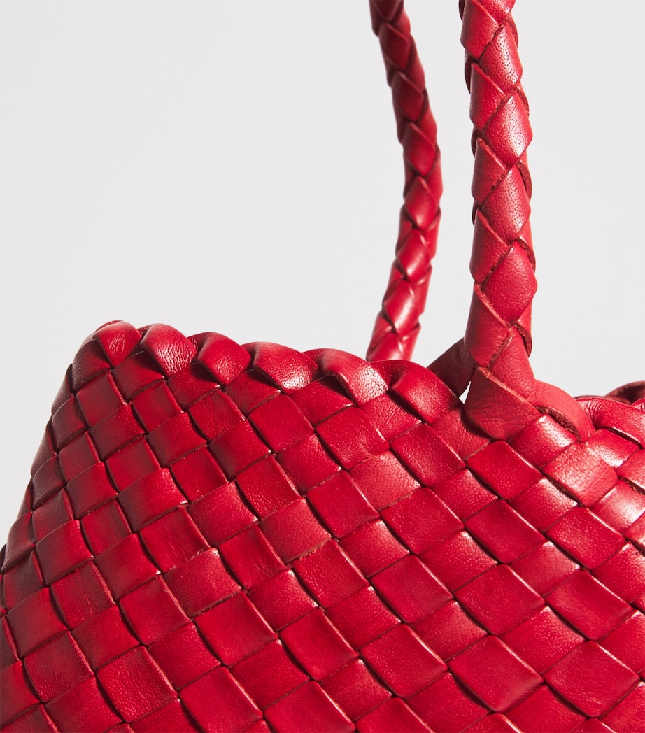 DRAGON DIFFUSION Small Leather Woven Santa Croce Tote Bag Poppy Red Image 6