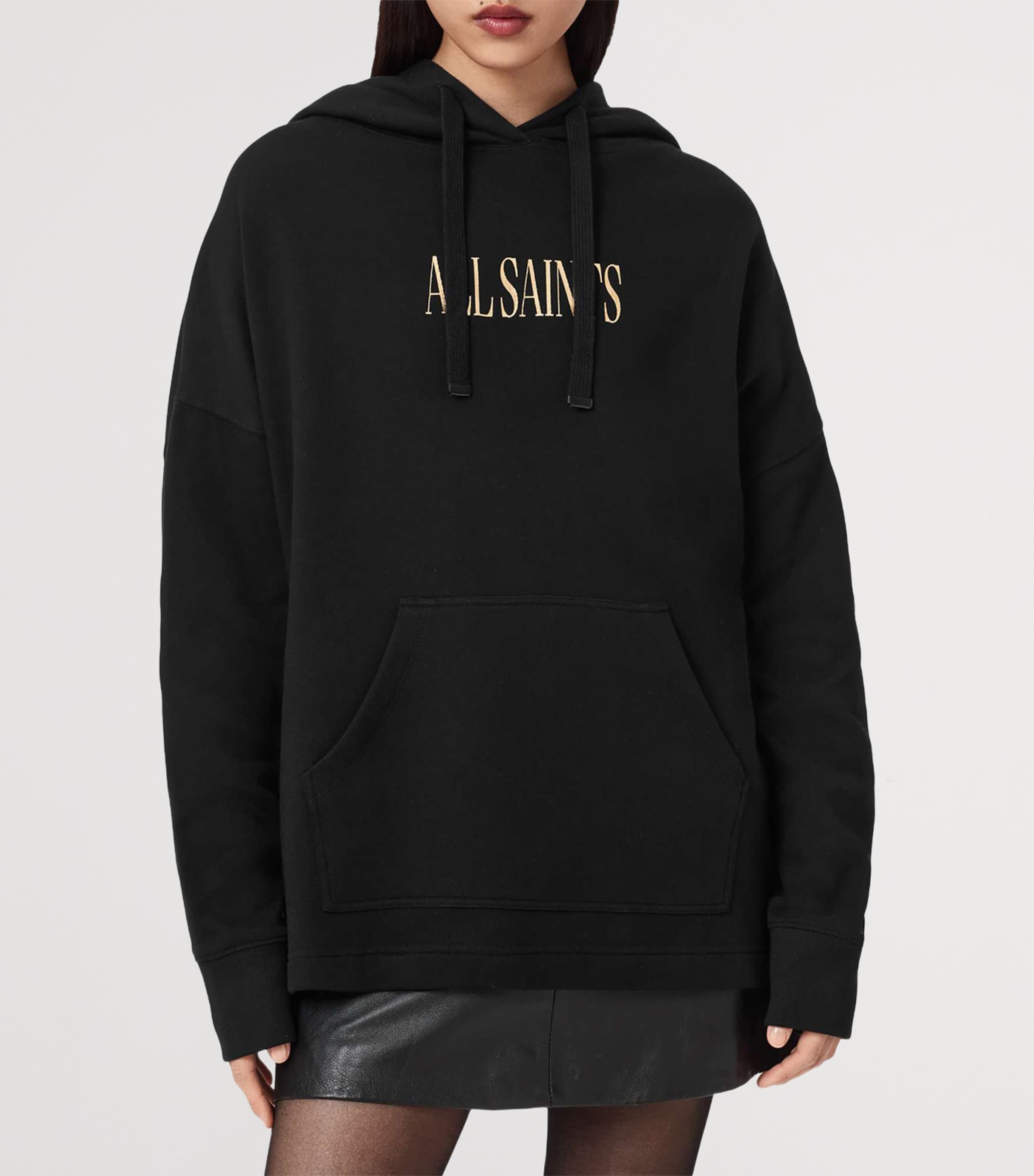 AllSaints Womens Organic Cotton Cora Etie Hoodie Black Image 3