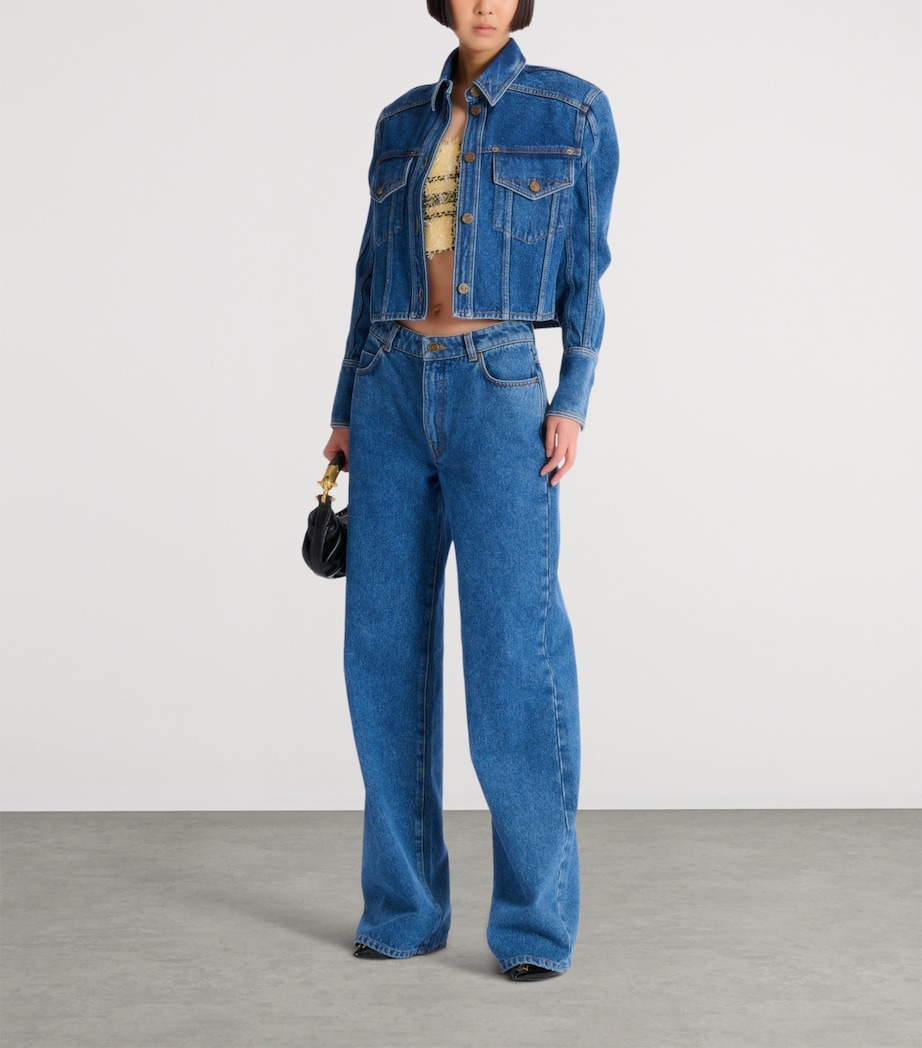 Cropped Faded Denim Jacket 6EX BLEU JEAN FONCE Image 3