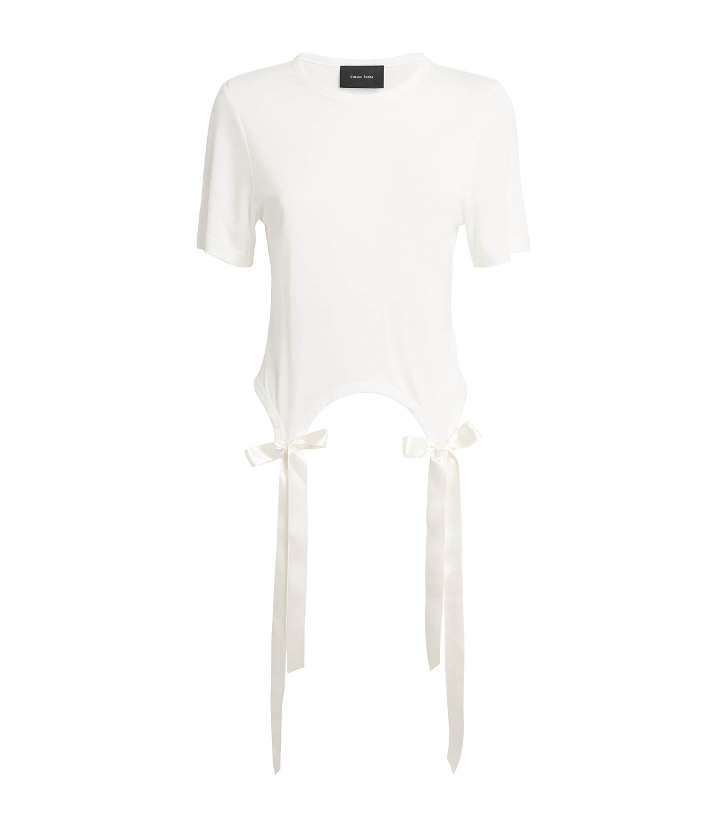 Shop Simone Rocha Cotton Bow-detail T-shirt In Ivory